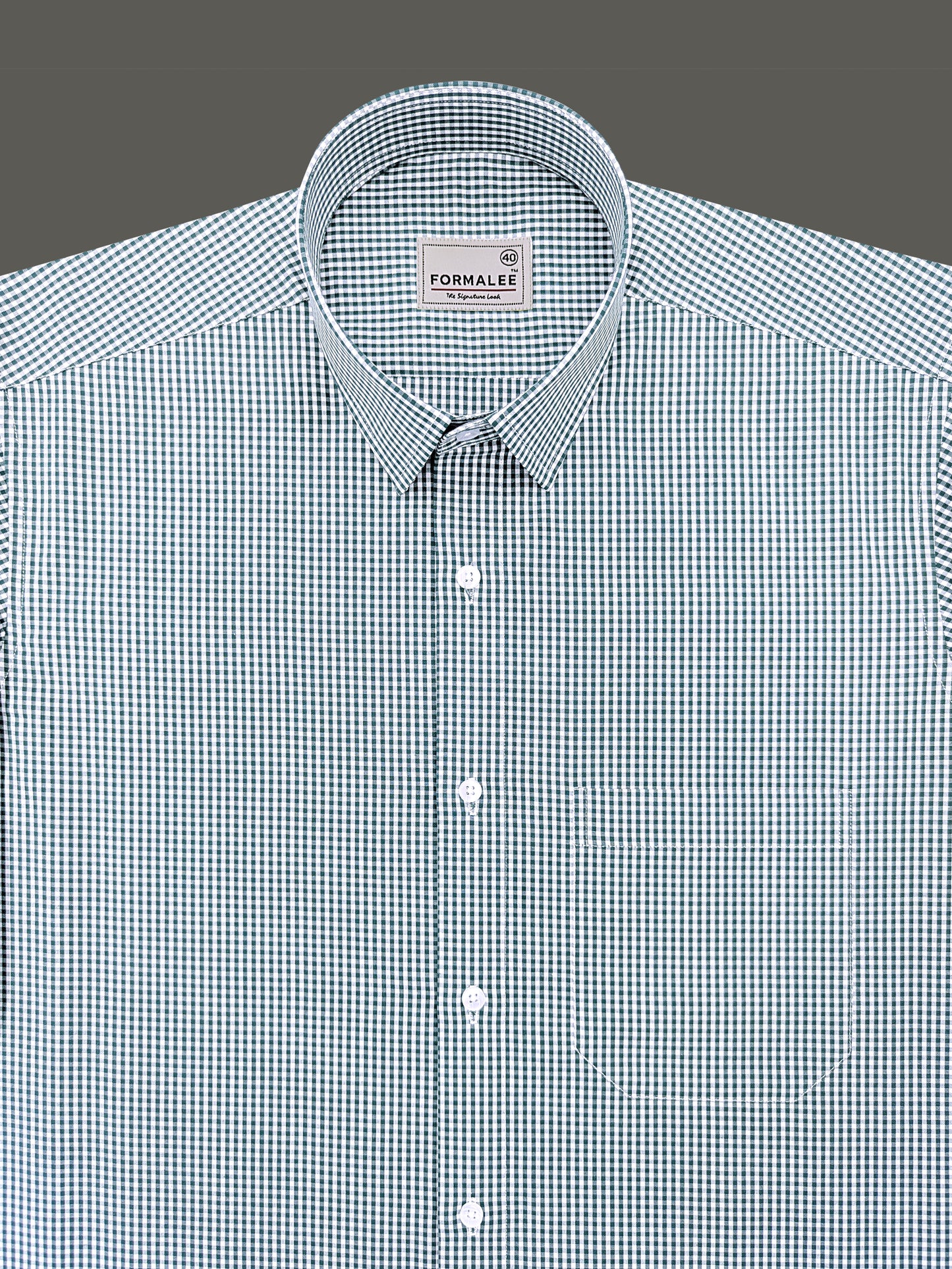 Premium Cotton Beetle Green Gingham Checks Formal Shirt