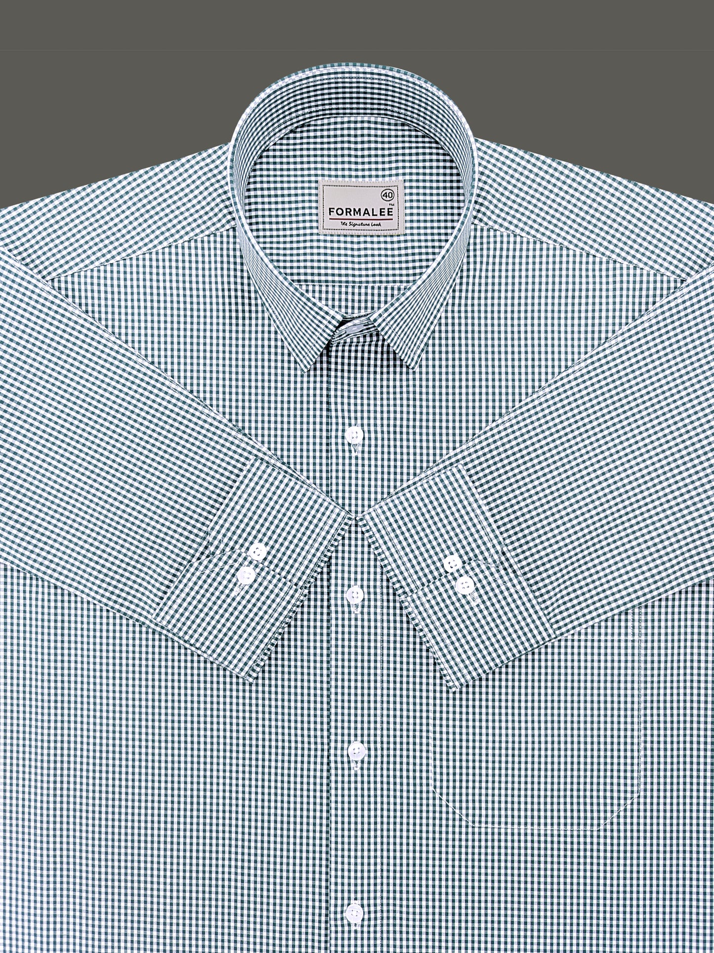 Premium Cotton Beetle Green Gingham Checks Formal Shirt