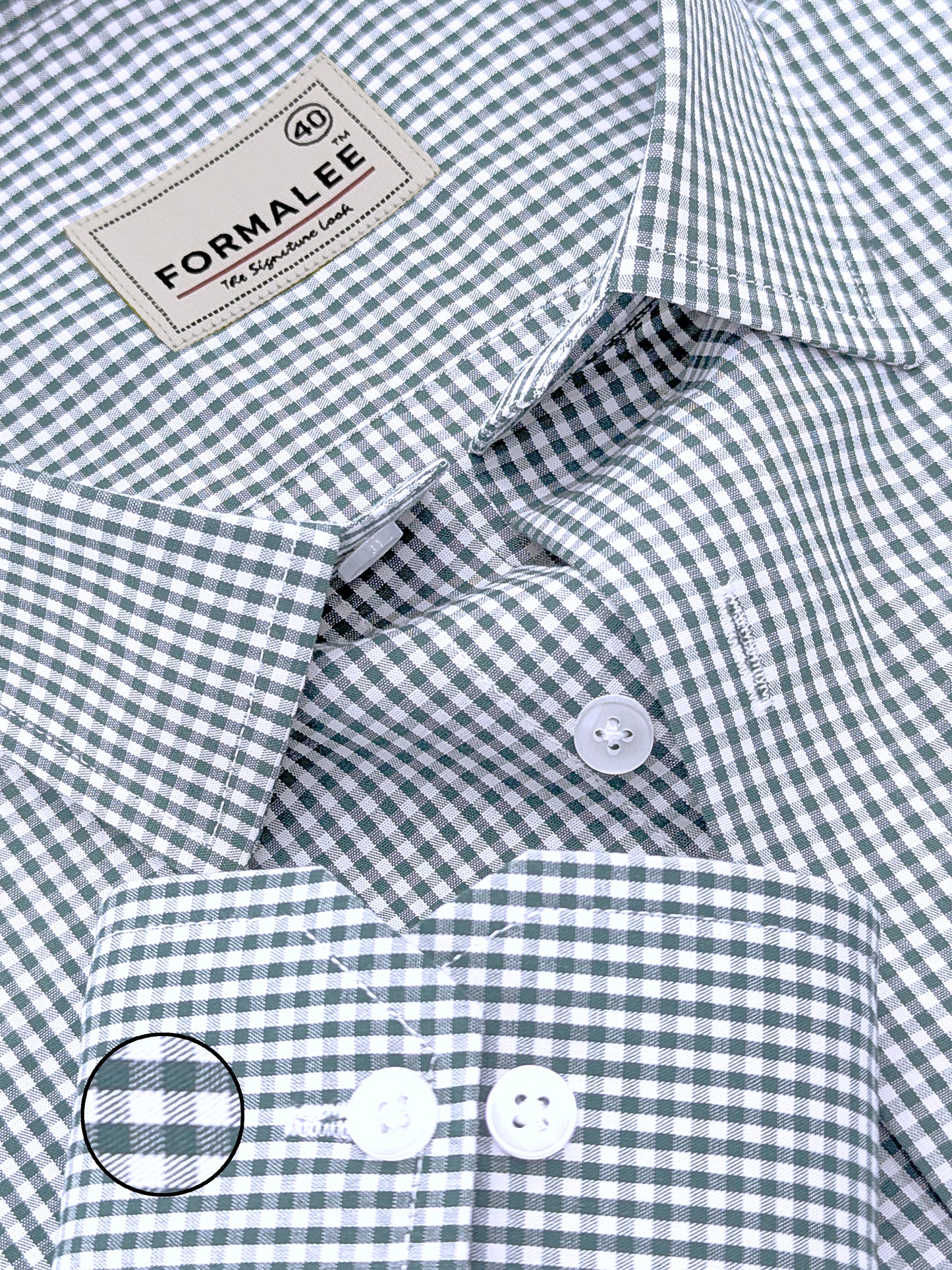 Premium Cotton Beetle Green Gingham Checks Formal Shirt