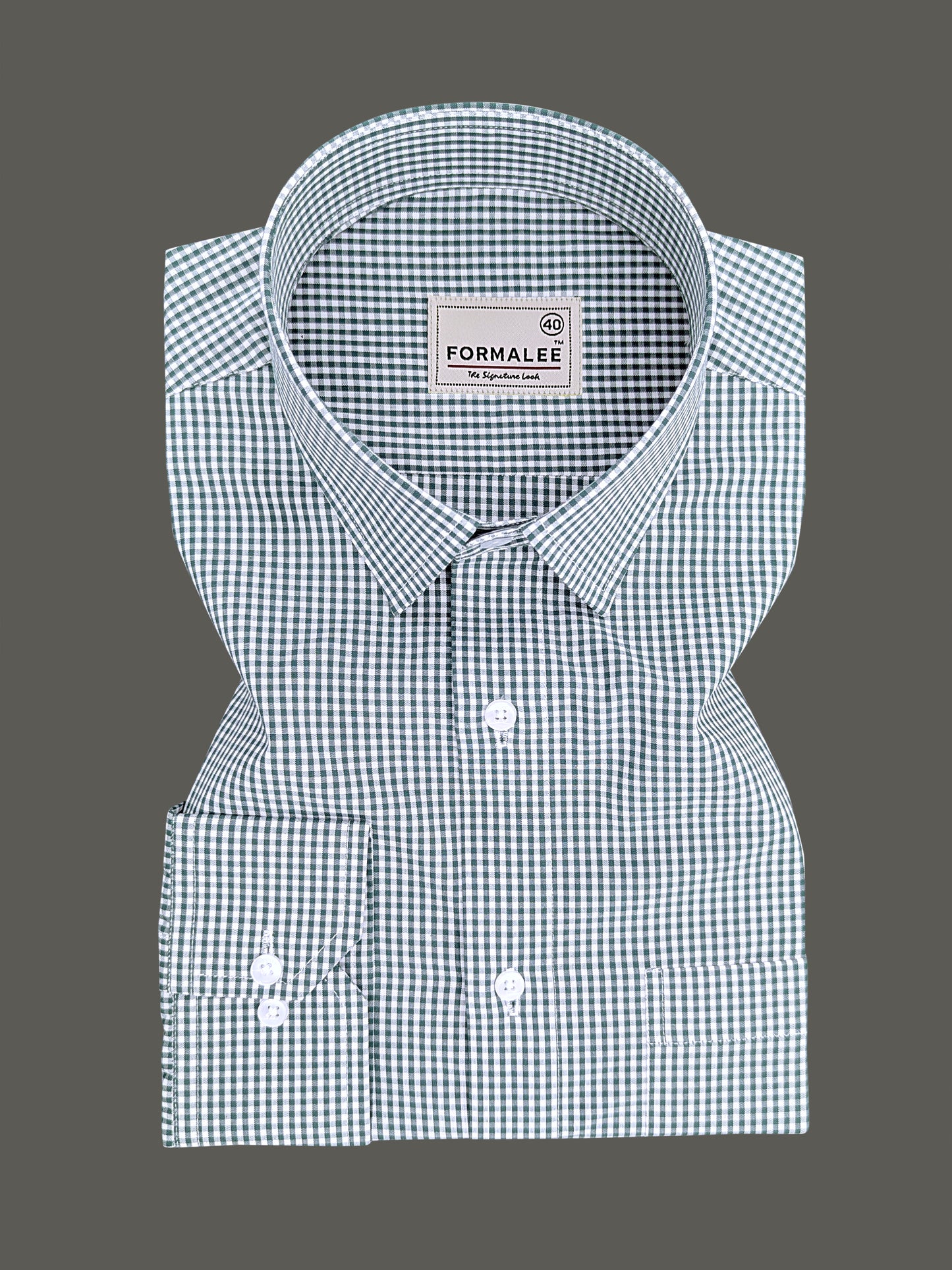 Premium Cotton Beetle Green Gingham Checks Formal Shirt