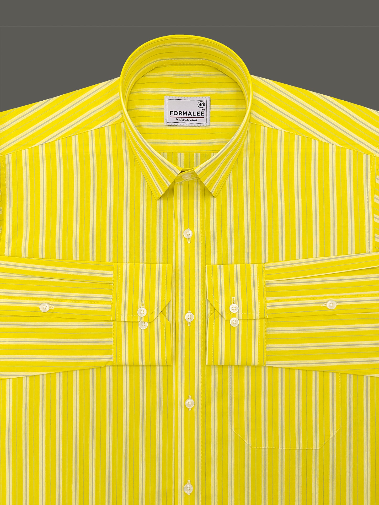 Florentia Premium Cotton Grey with Blue Stripe On Yellow Formal Shirt