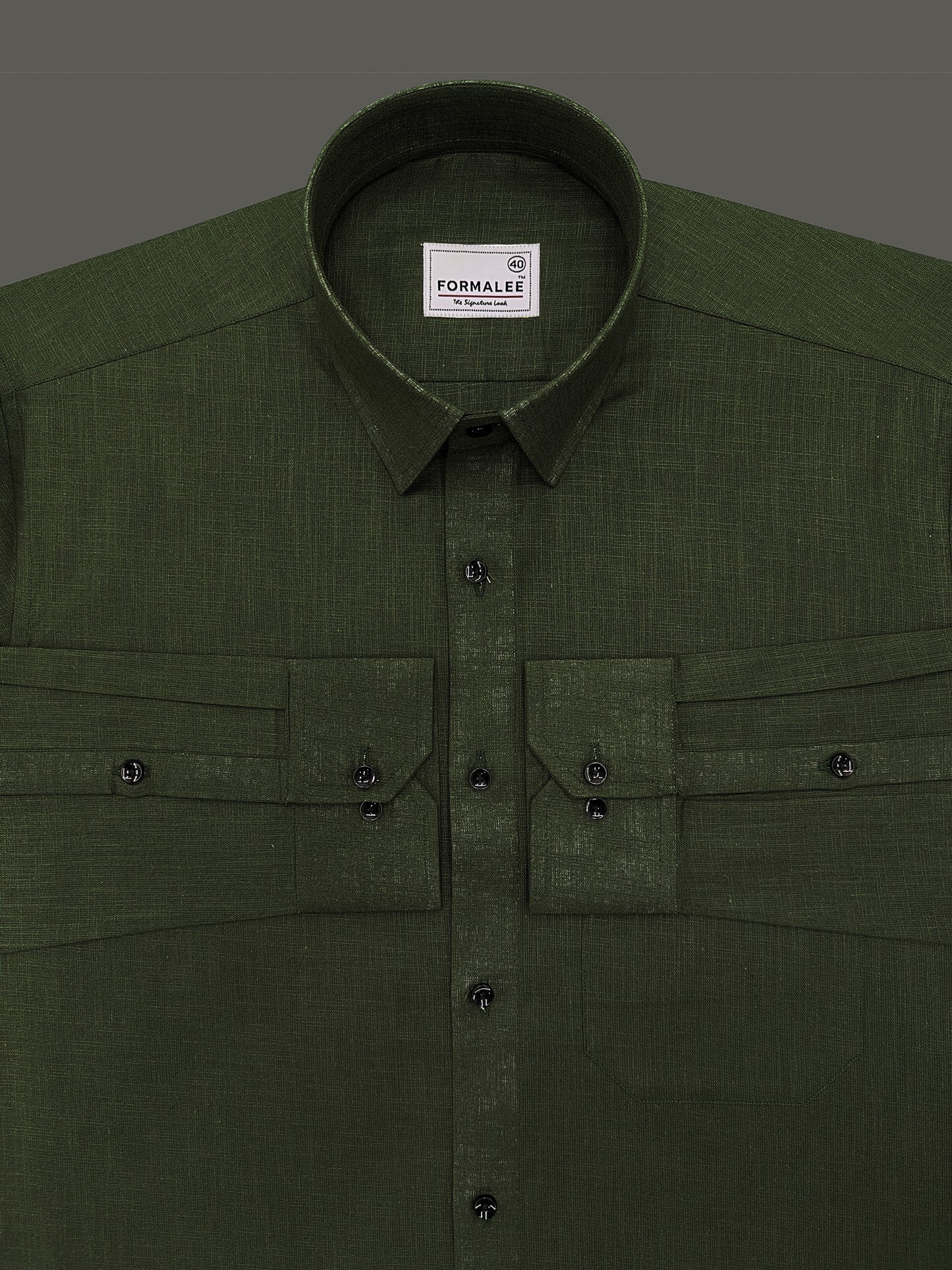 Luxurious French Linen Dark Green Formal Shirt
