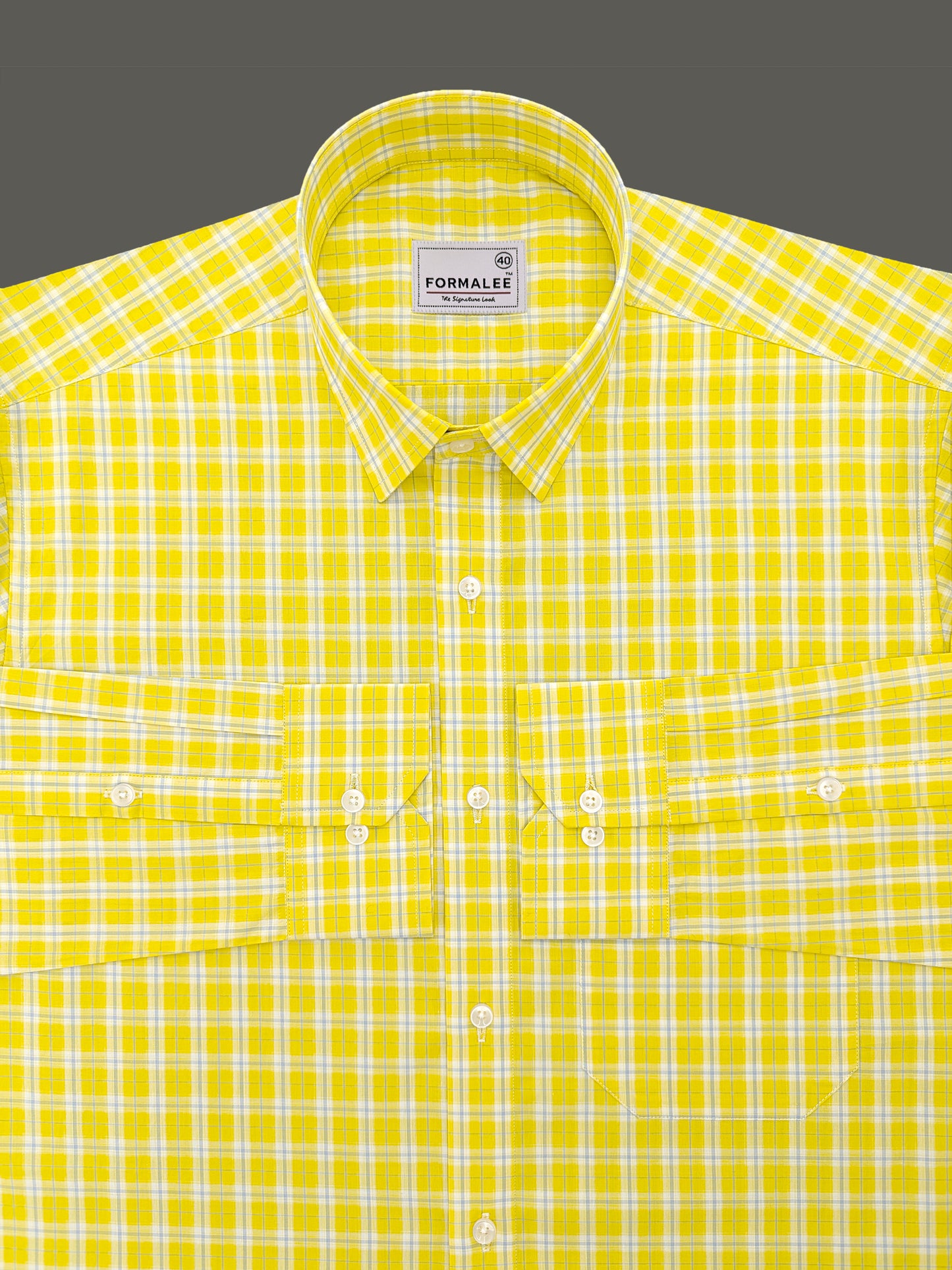 Florentia Premium Cotton Grey with Blue Checks On Yellow Formal Shirt