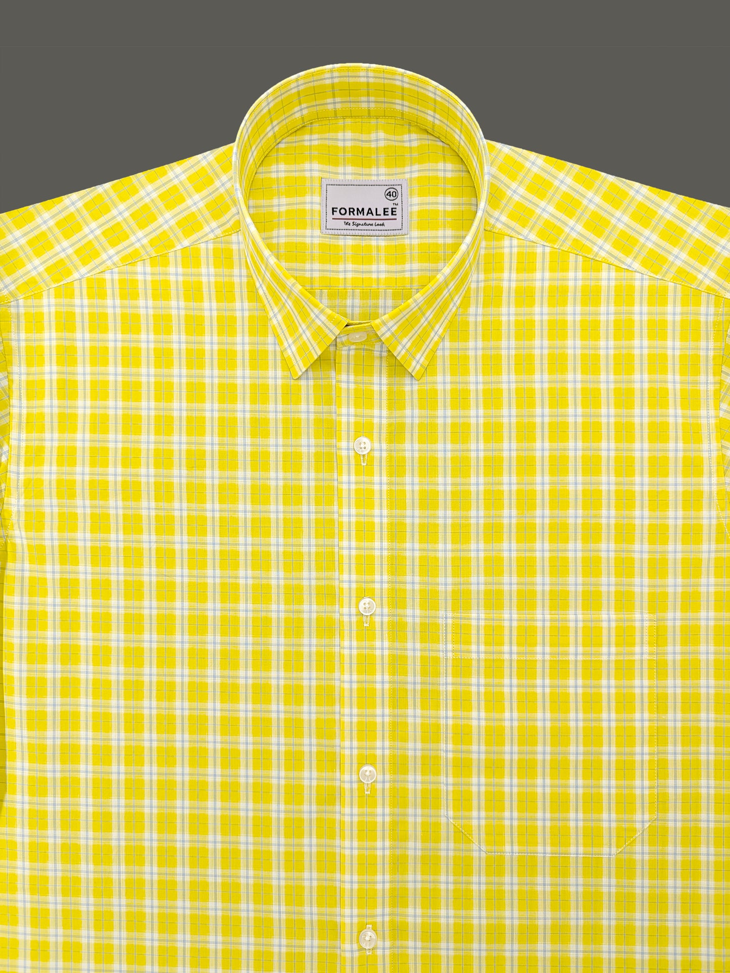 Florentia Premium Cotton Grey with Blue Checks On Yellow Formal Shirt