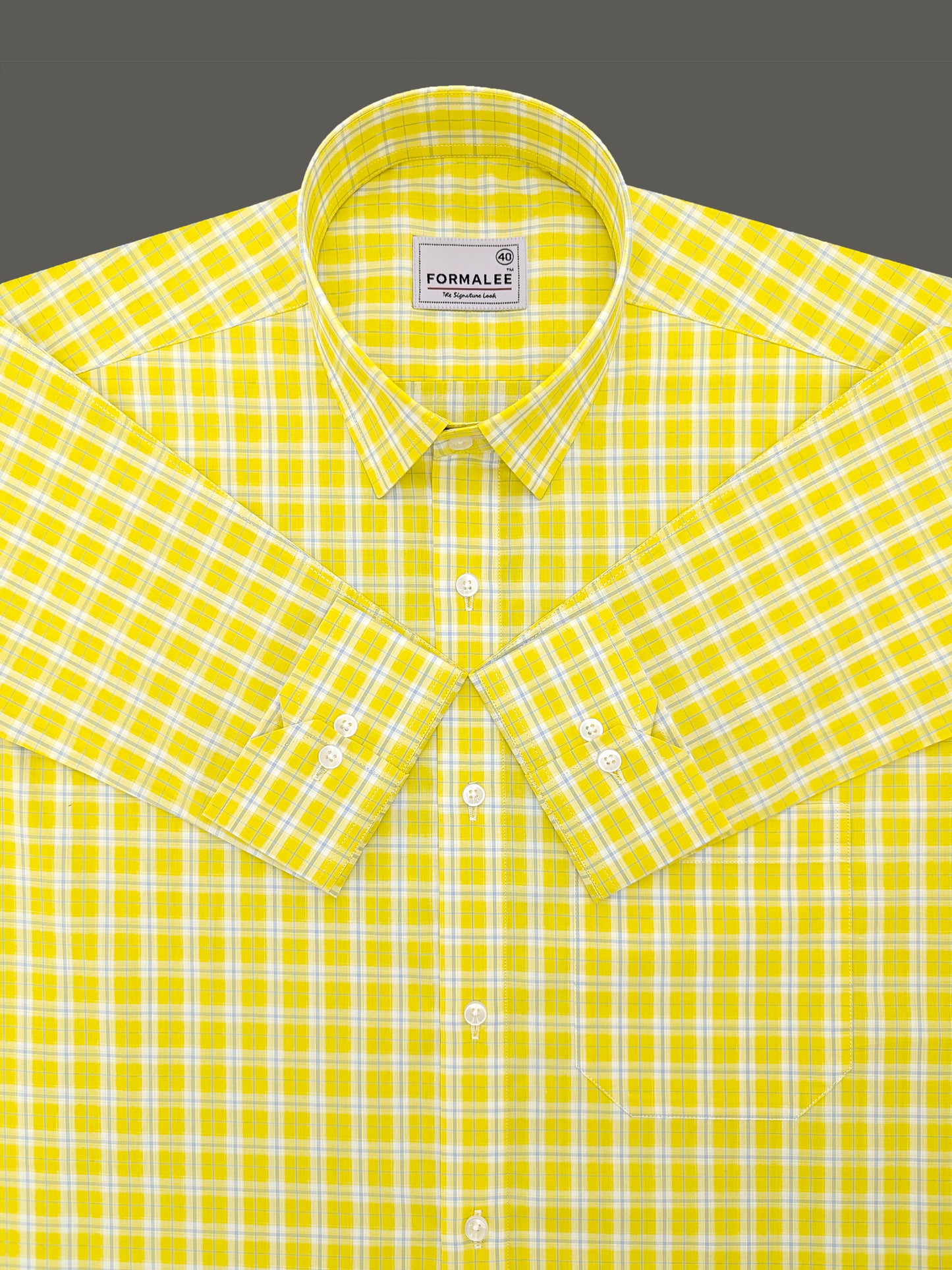 Florentia Premium Cotton Grey with Blue Checks On Yellow Formal Shirt