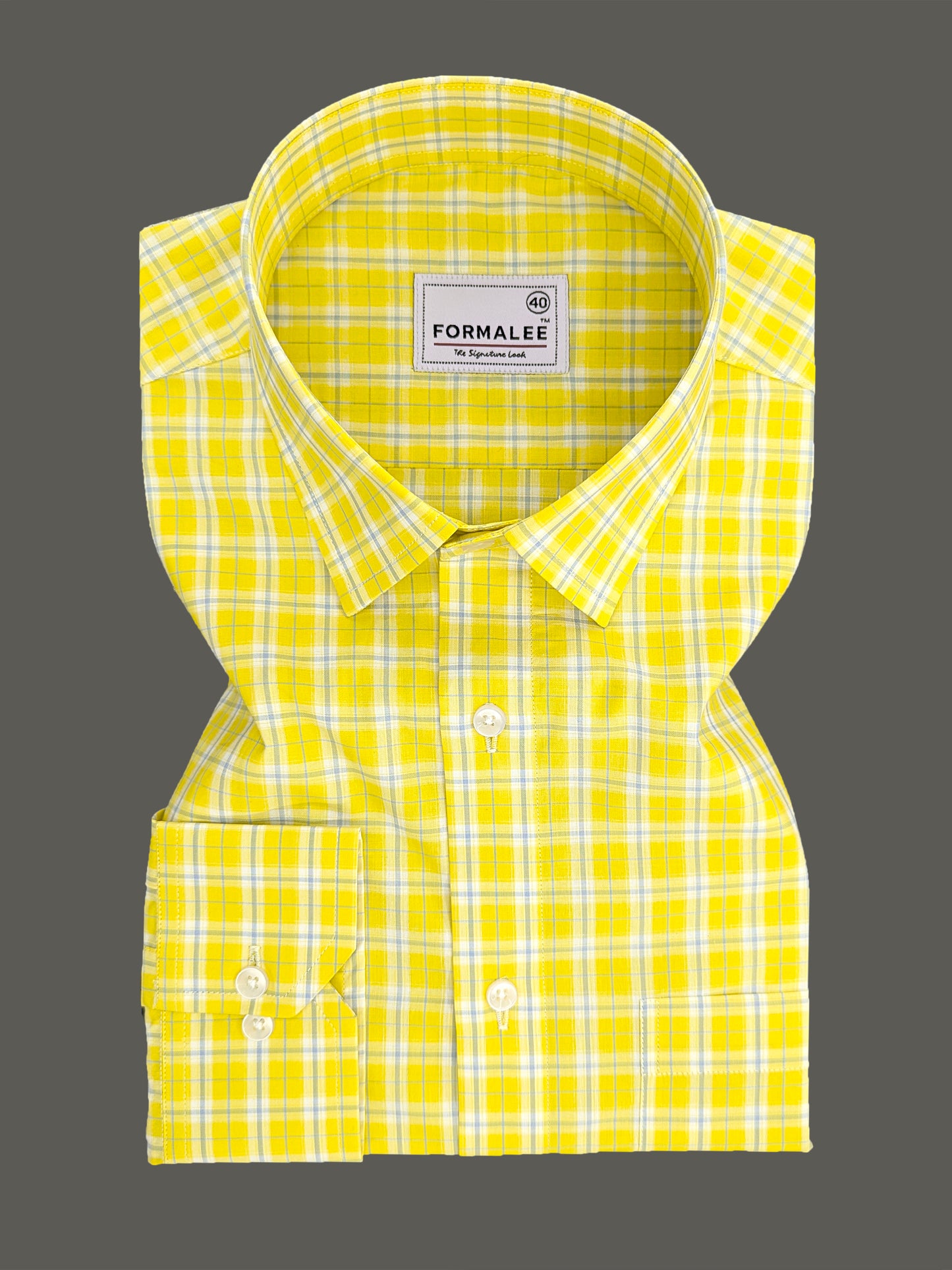 Florentia Premium Cotton Grey with Blue Checks On Yellow Formal Shirt