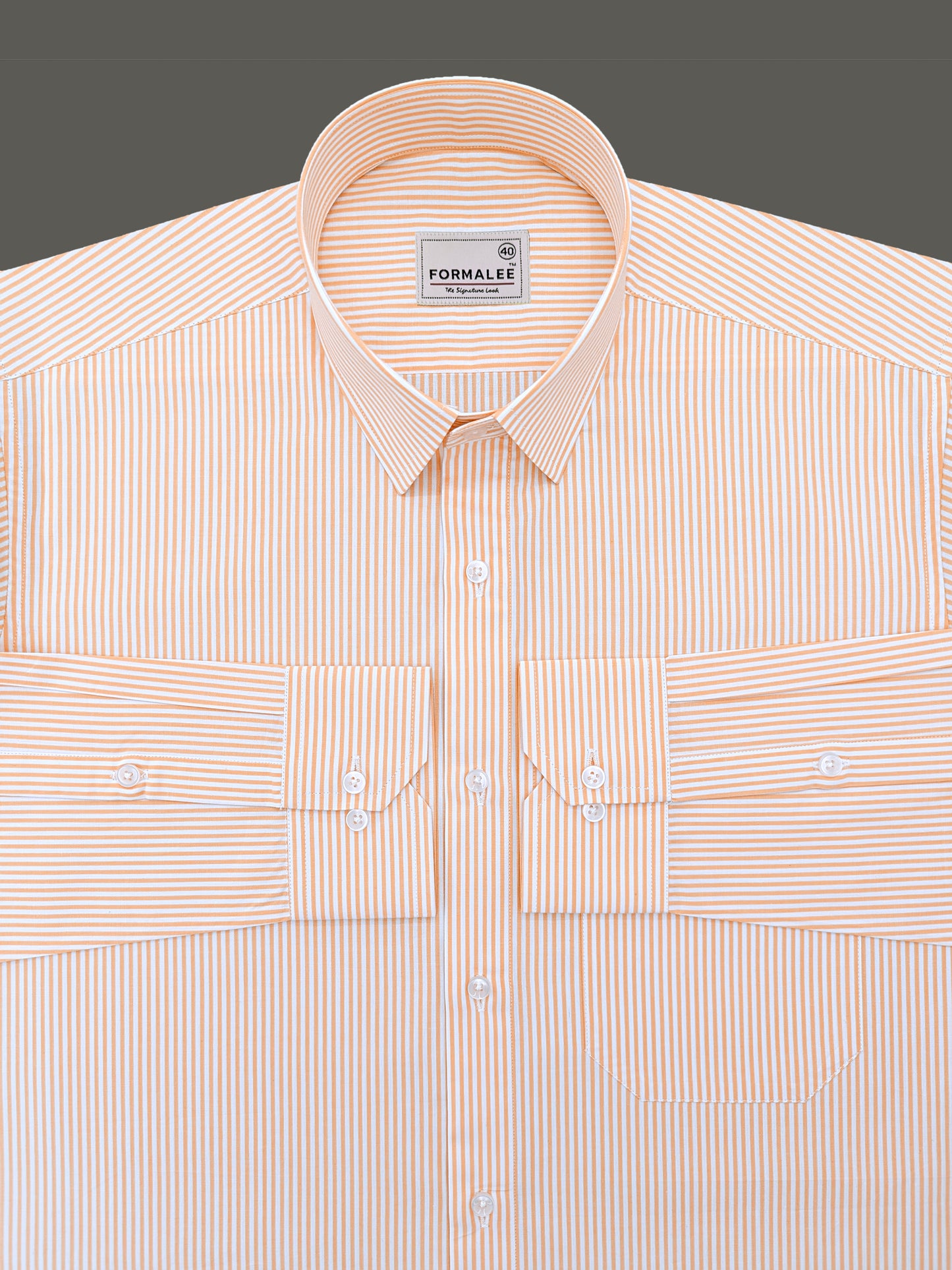 Bespoke Premium Cotton Golden Yellow Stripe Formal Shirt