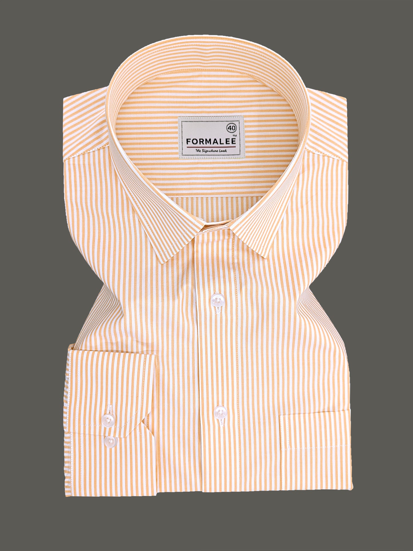 Bespoke Premium Cotton Golden Yellow Stripe Formal Shirt