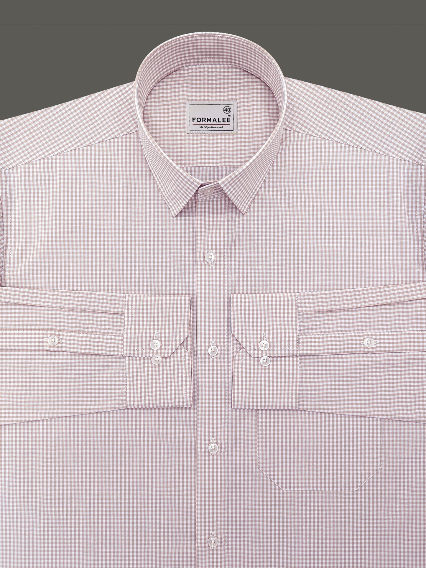 Bespoke Premium Cotton Almond Gingham Checks Formal Shirt