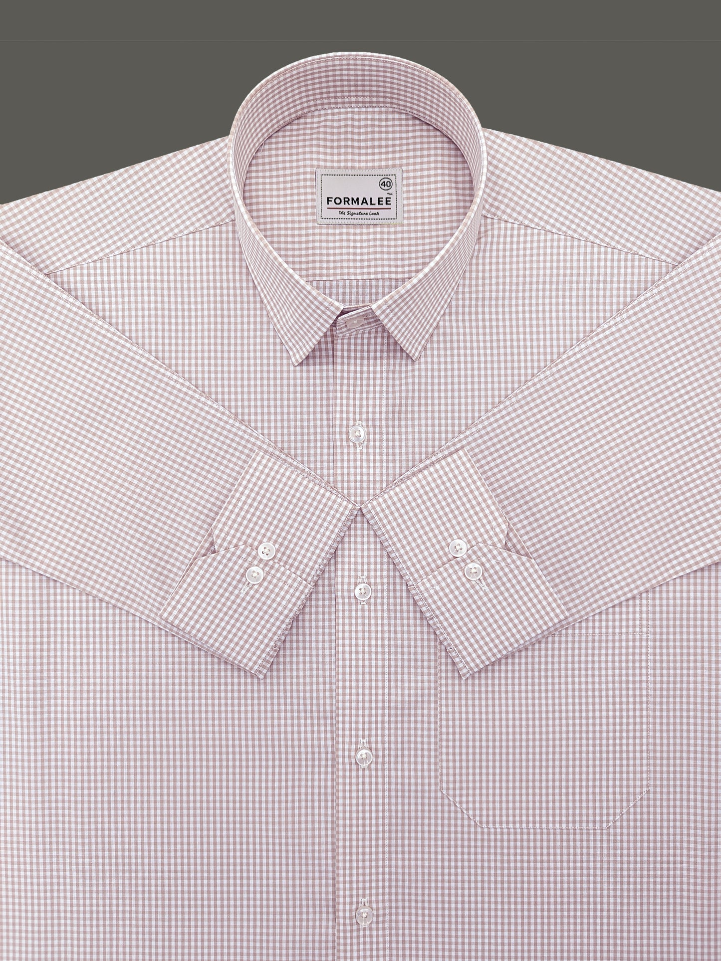 Bespoke Premium Cotton Almond Gingham Checks Formal Shirt