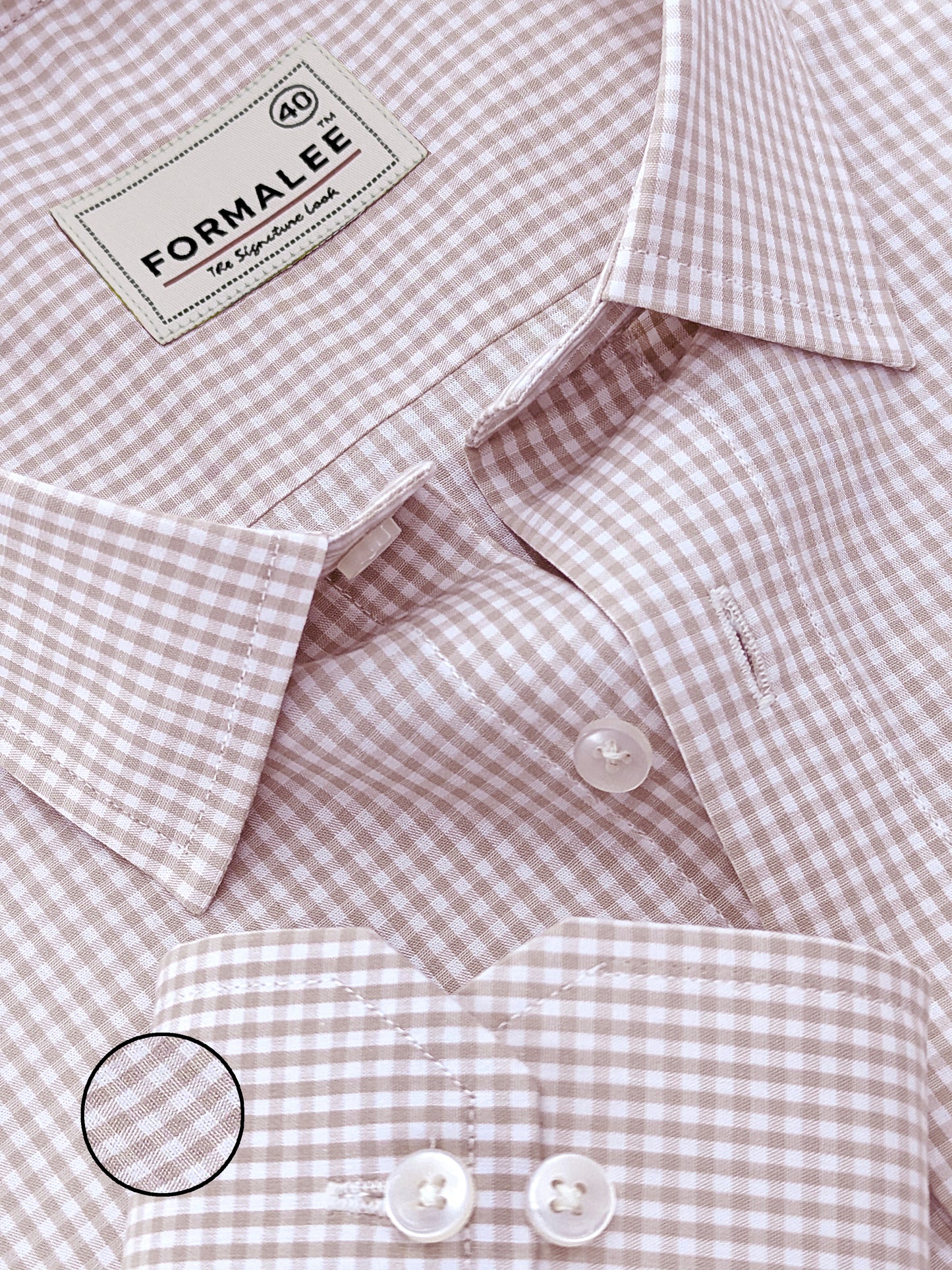 Bespoke Premium Cotton Almond Gingham Checks Formal Shirt