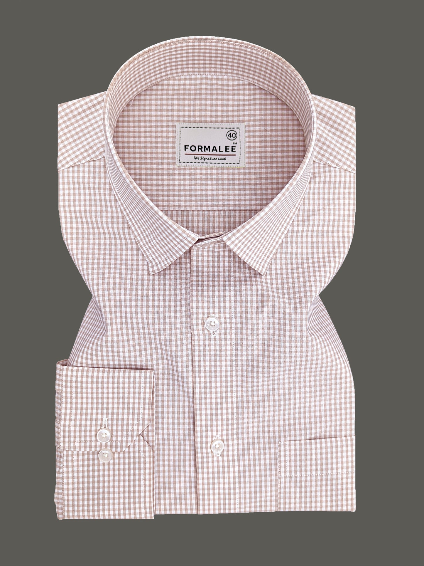 Bespoke Premium Cotton Almond Gingham Checks Formal Shirt