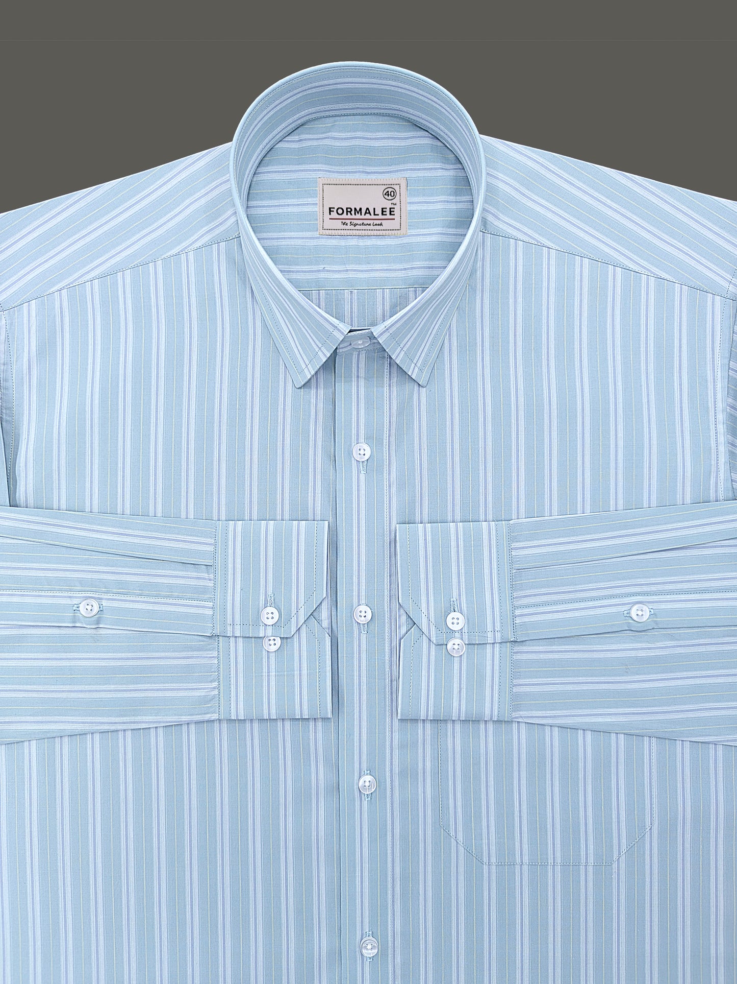 Serafina Premium Cotton Blue Line On Pixie Green Formal Shirt