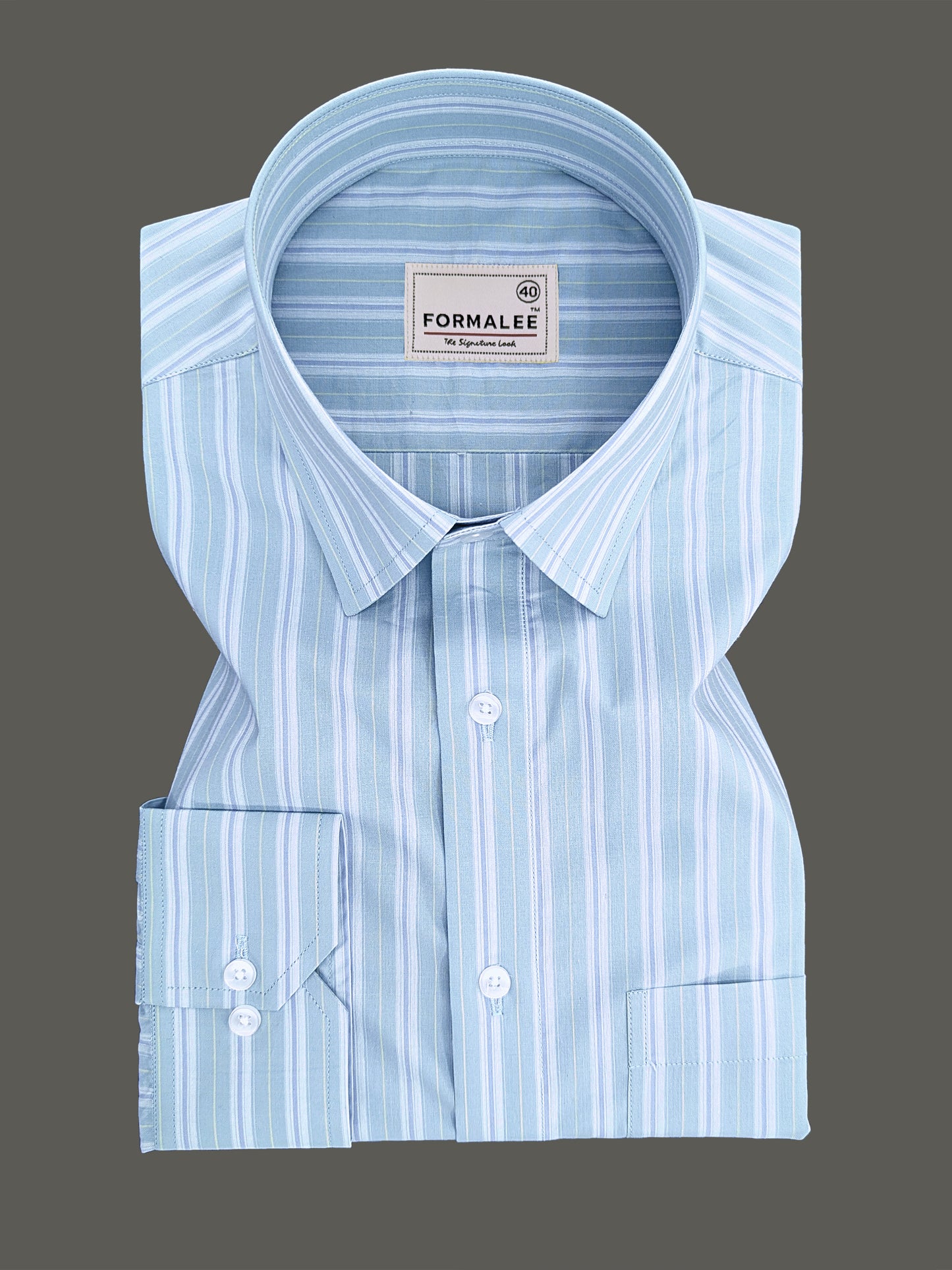 Serafina Premium Cotton Blue Line On Pixie Green Formal Shirt