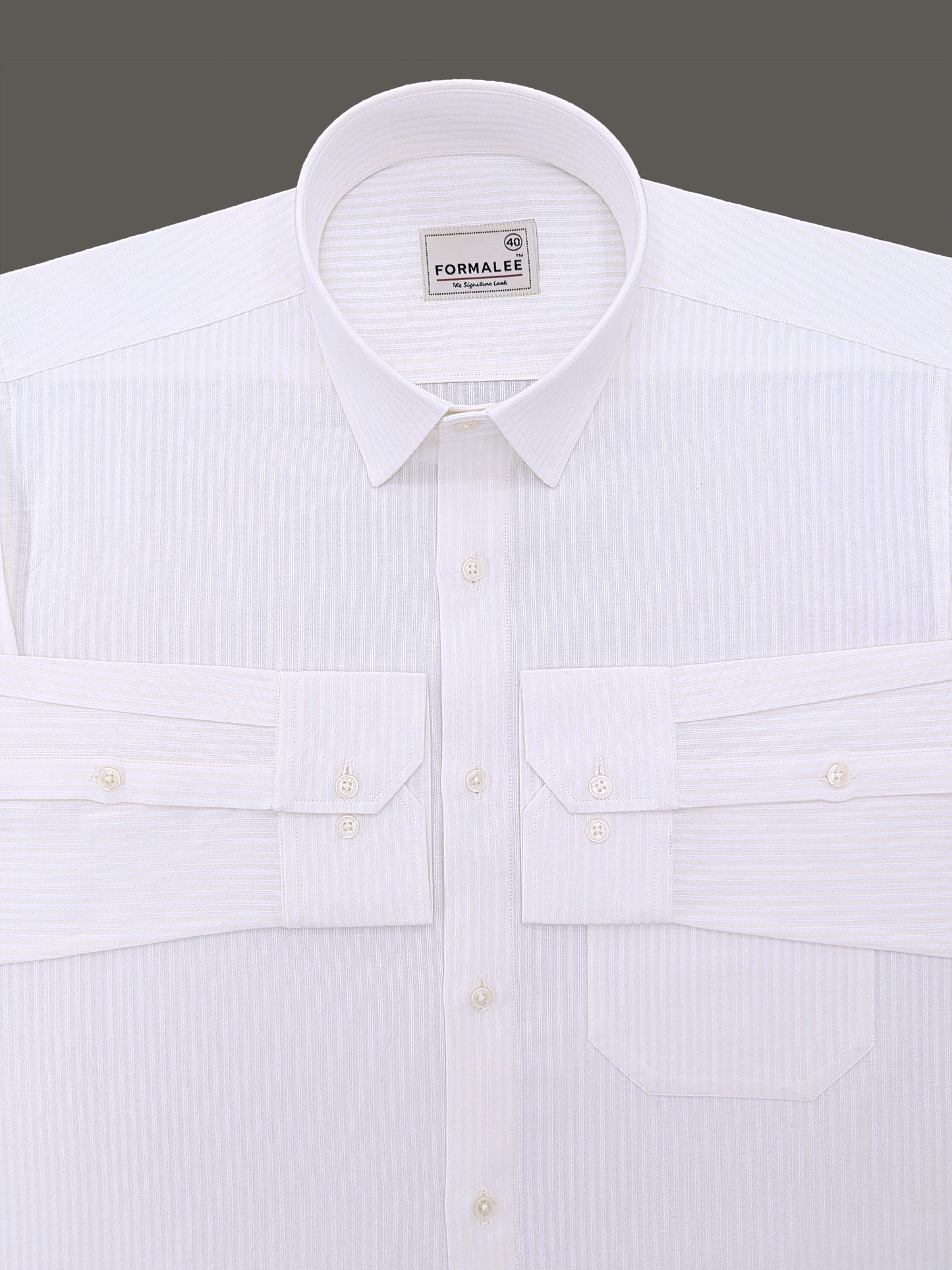 Verona Premium Linen Cotton White Stripe On Cream Formal Shirt
