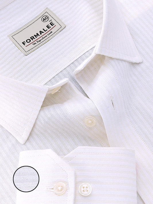 Verona Premium Linen Cotton White Stripe On Cream Formal Shirt