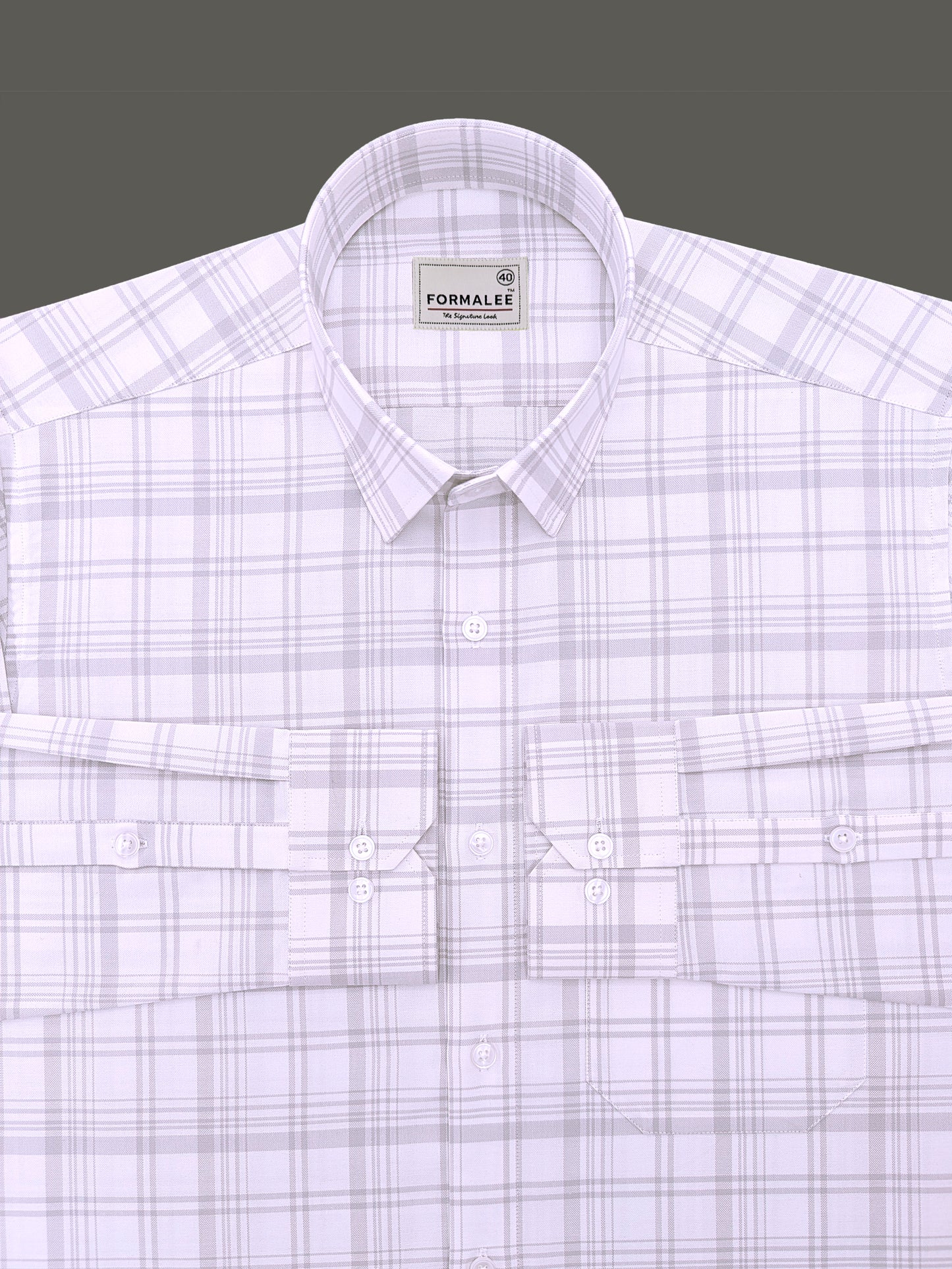 Venezia Luxurious Cotton Grey Checks On White Formal Shirt