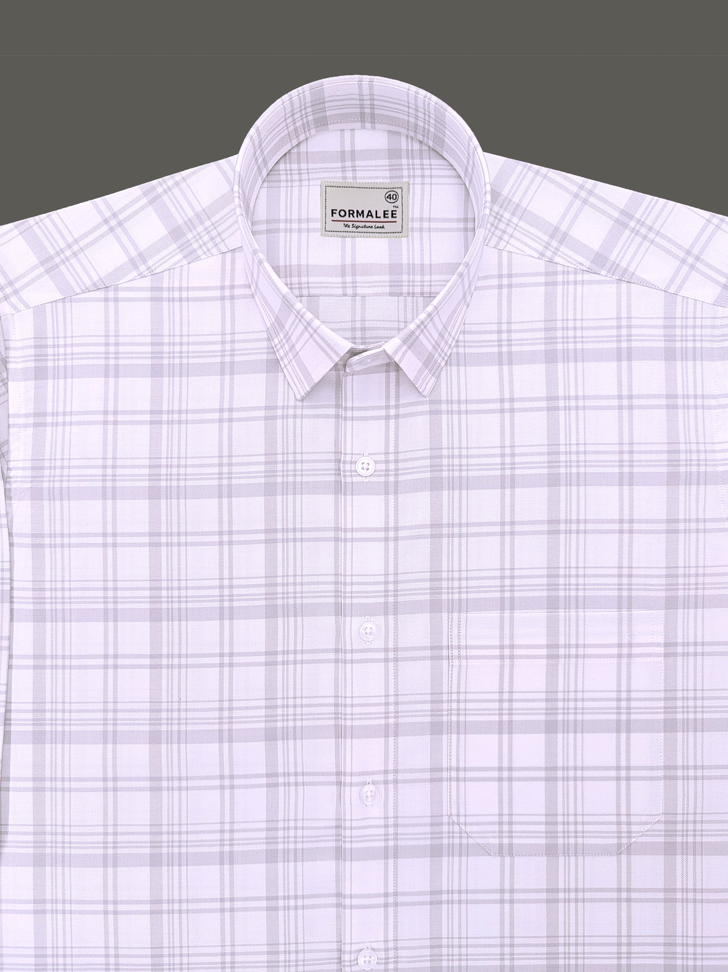 Venezia Luxurious Cotton Grey Checks On White Formal Shirt
