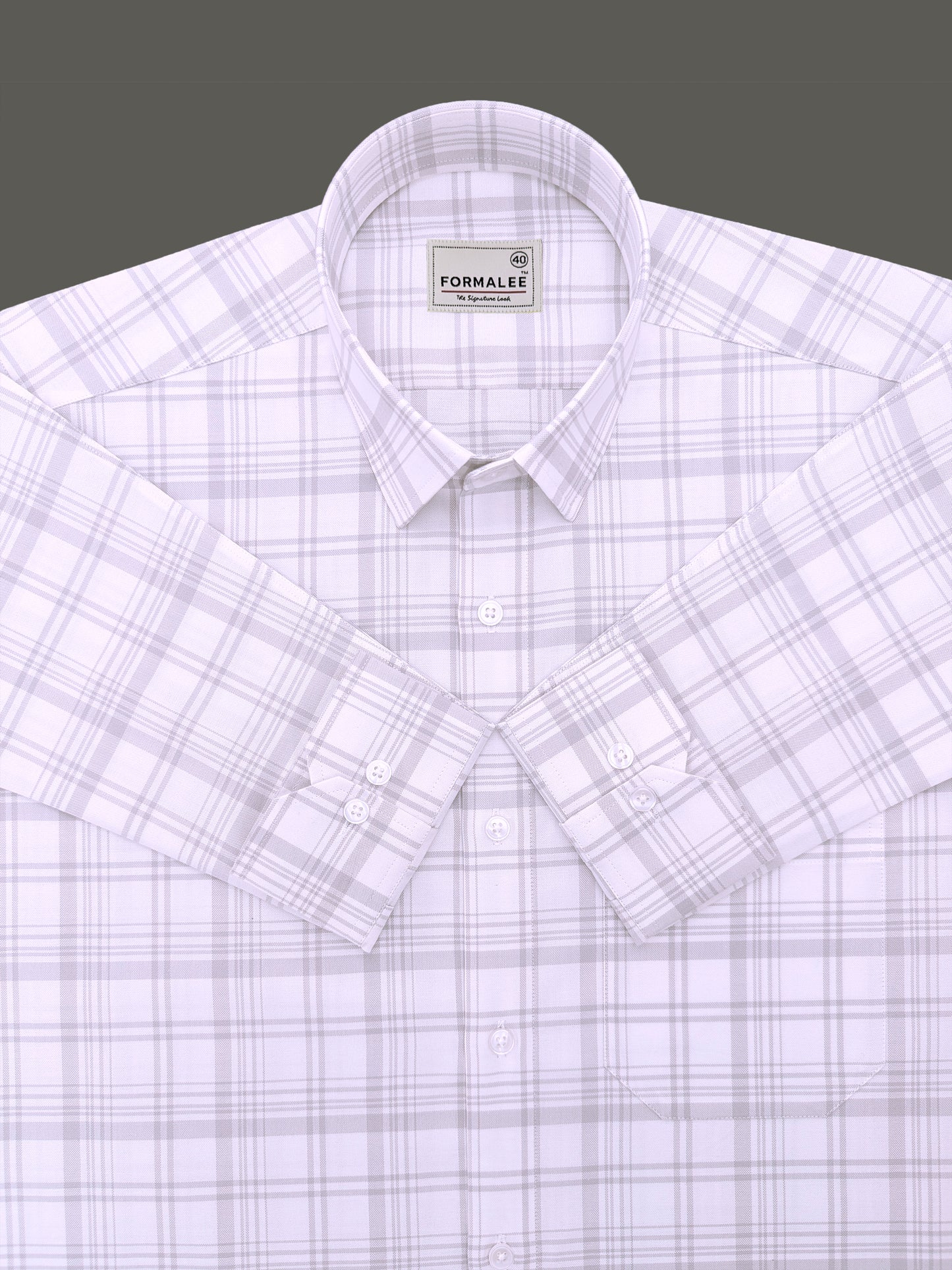 Venezia Luxurious Cotton Grey Checks On White Formal Shirt