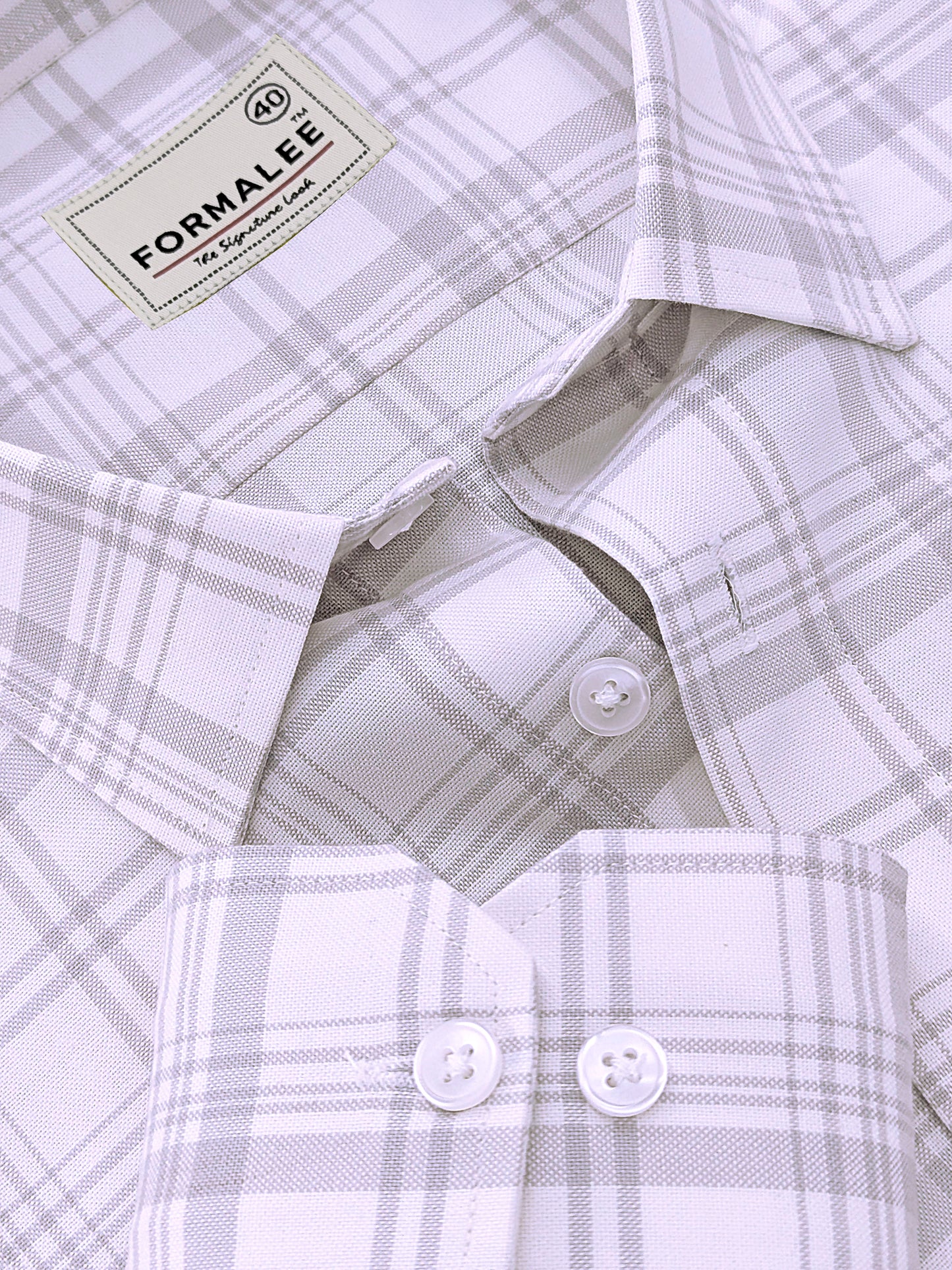 Venezia Luxurious Cotton Grey Checks On White Formal Shirt