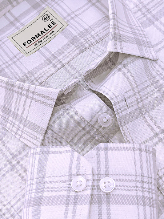Venezia Luxurious Cotton Grey Checks On White Formal Shirt