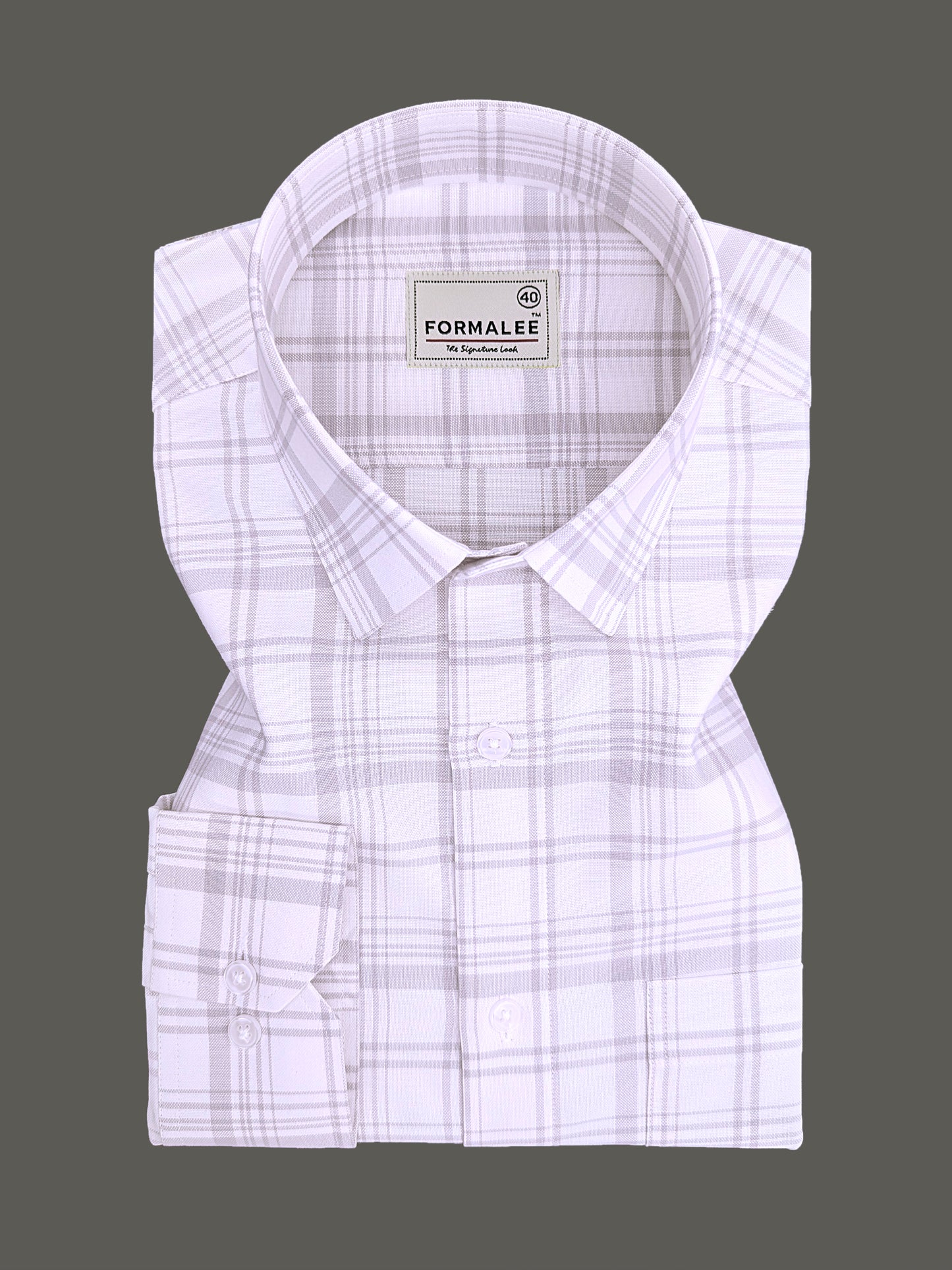 Venezia Luxurious Cotton Grey Checks On White Formal Shirt