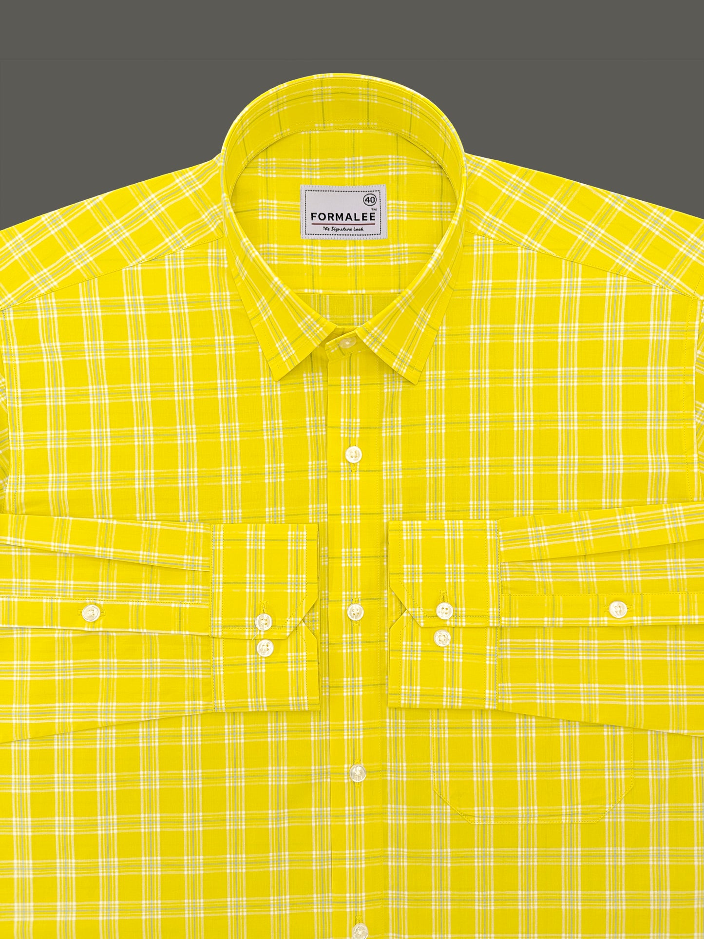 Premium Cotton Cyan Blue Check On Yellow Formal Shirt For men