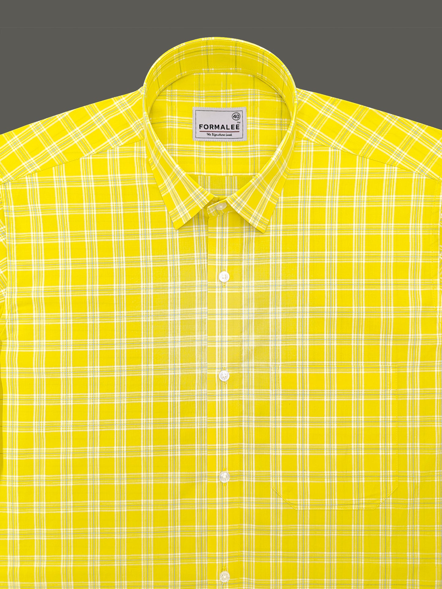 Premium Cotton Cyan Blue Check On Yellow Formal Shirt For men