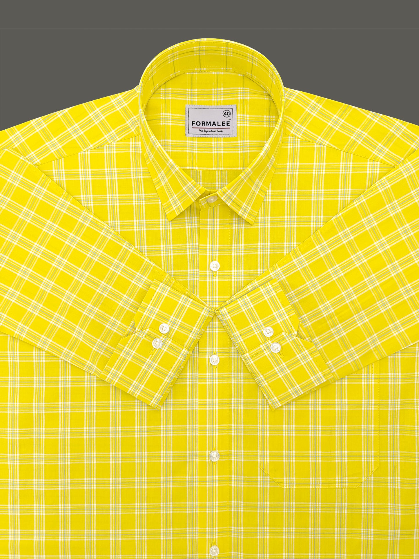 Premium Cotton Cyan Blue Check On Yellow Formal Shirt For men