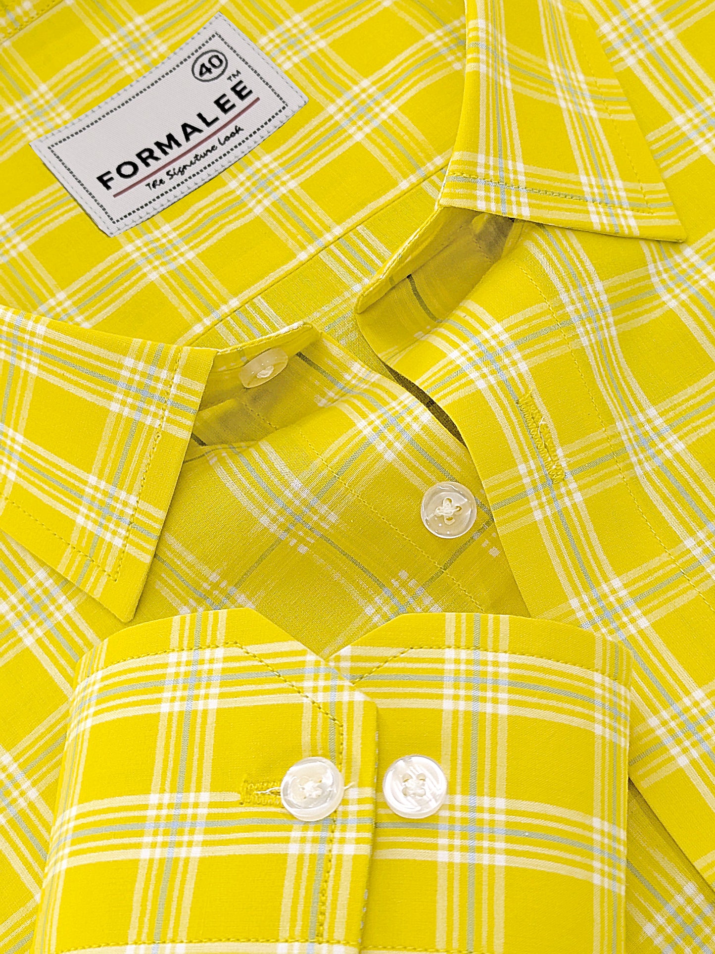 Premium Cotton Cyan Blue Check On Yellow Formal Shirt For men