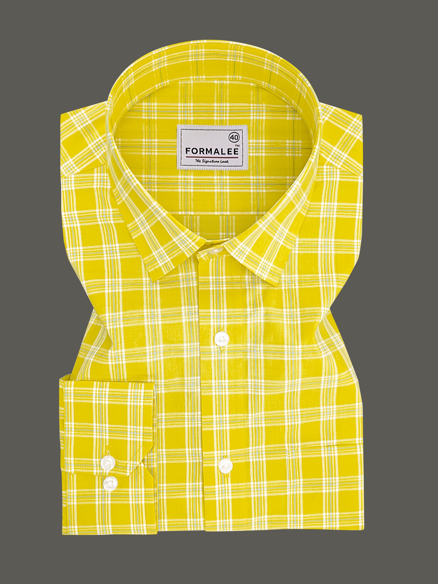 Premium Cotton Cyan Blue Check On Yellow Formal Shirt For men