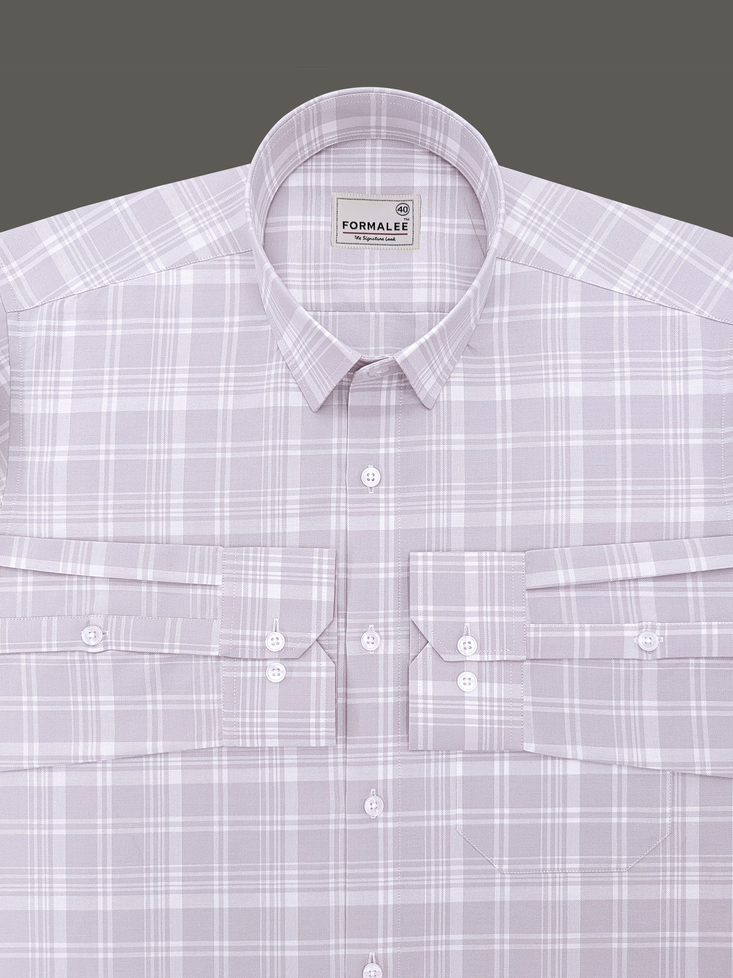 Venezia Luxurious Cotton White Checks On Grey Formal Shirt