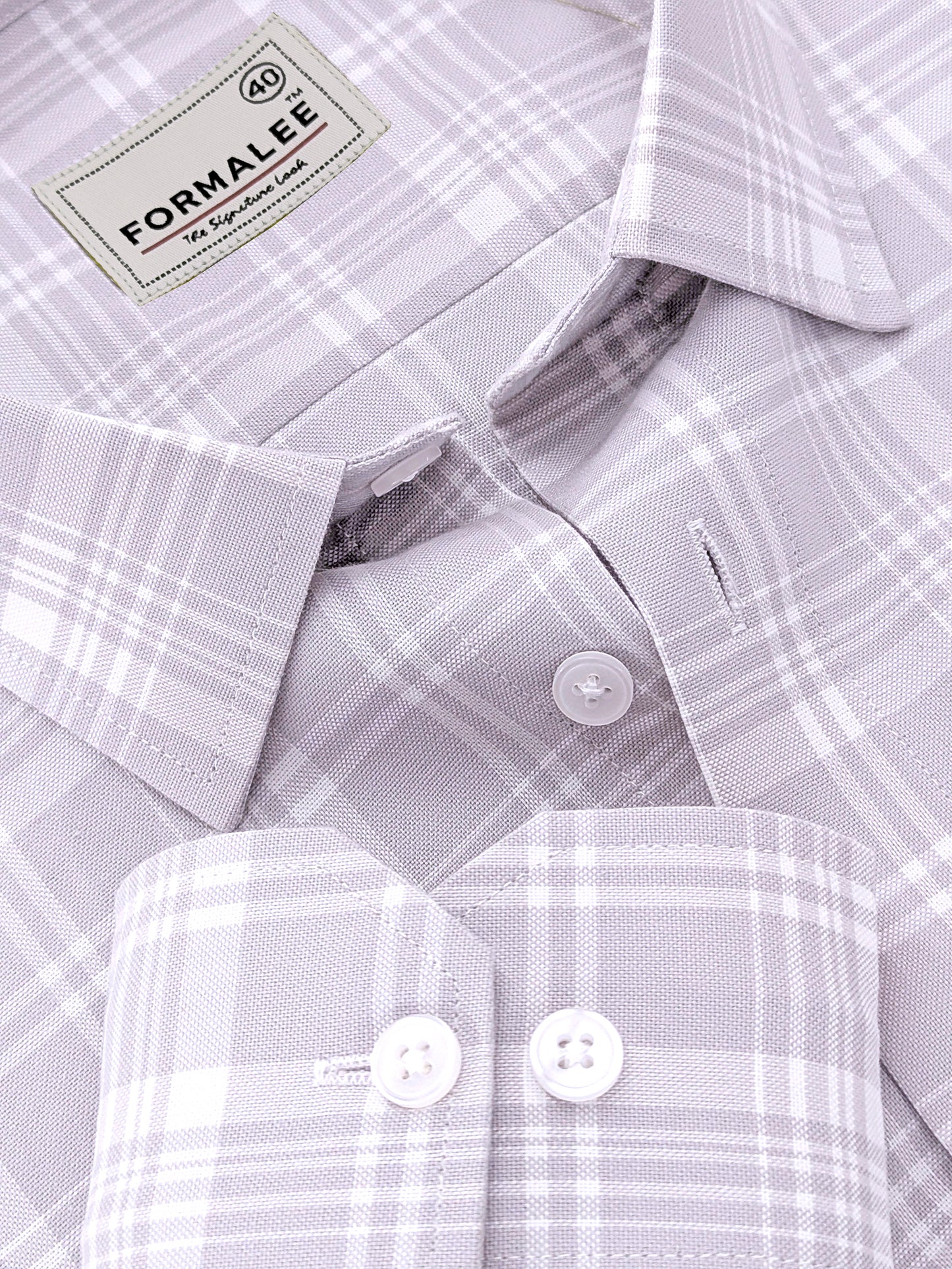 Venezia Luxurious Cotton White Checks On Grey Formal Shirt