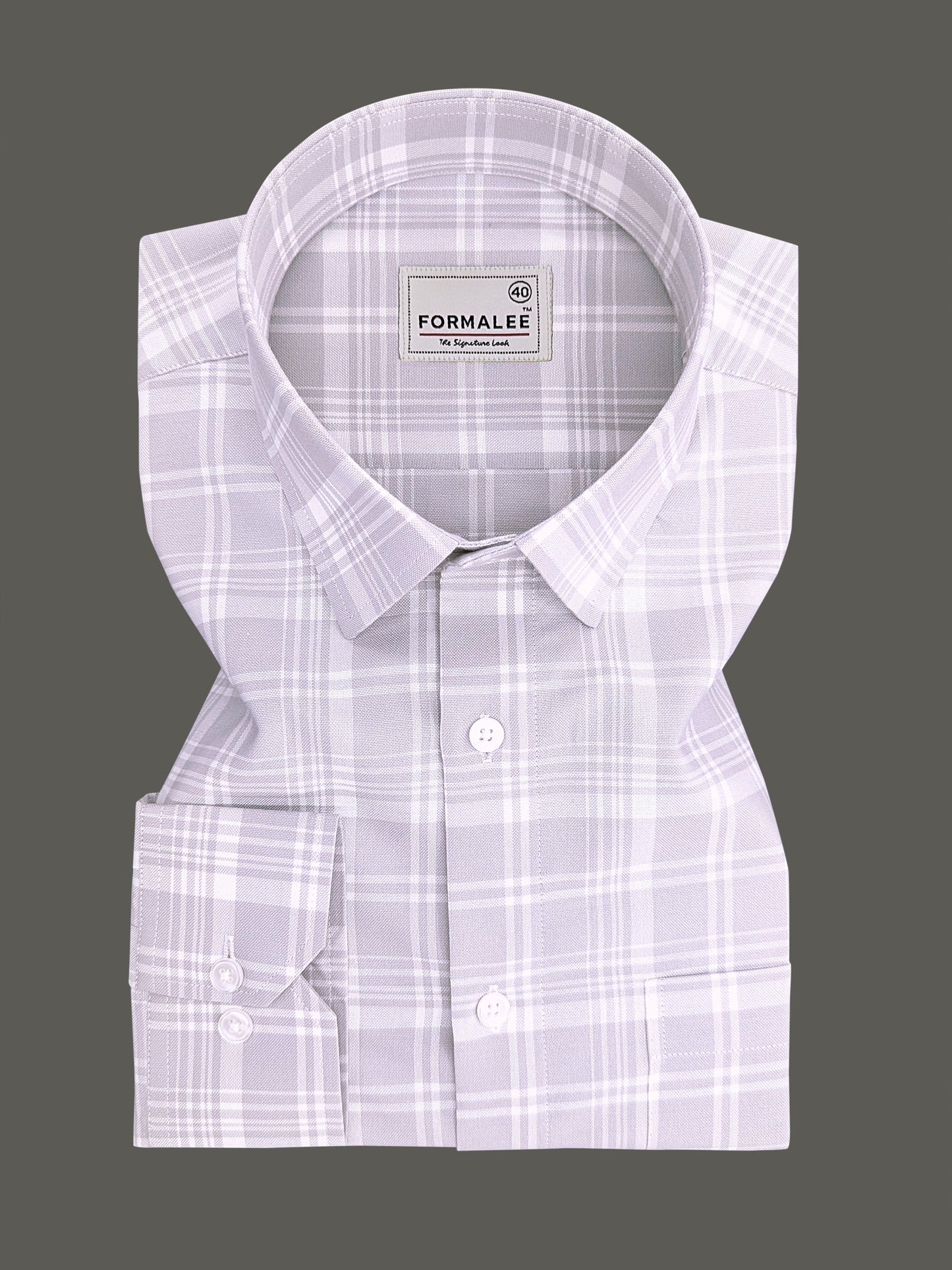 Venezia Luxurious Cotton White Checks On Grey Formal Shirt