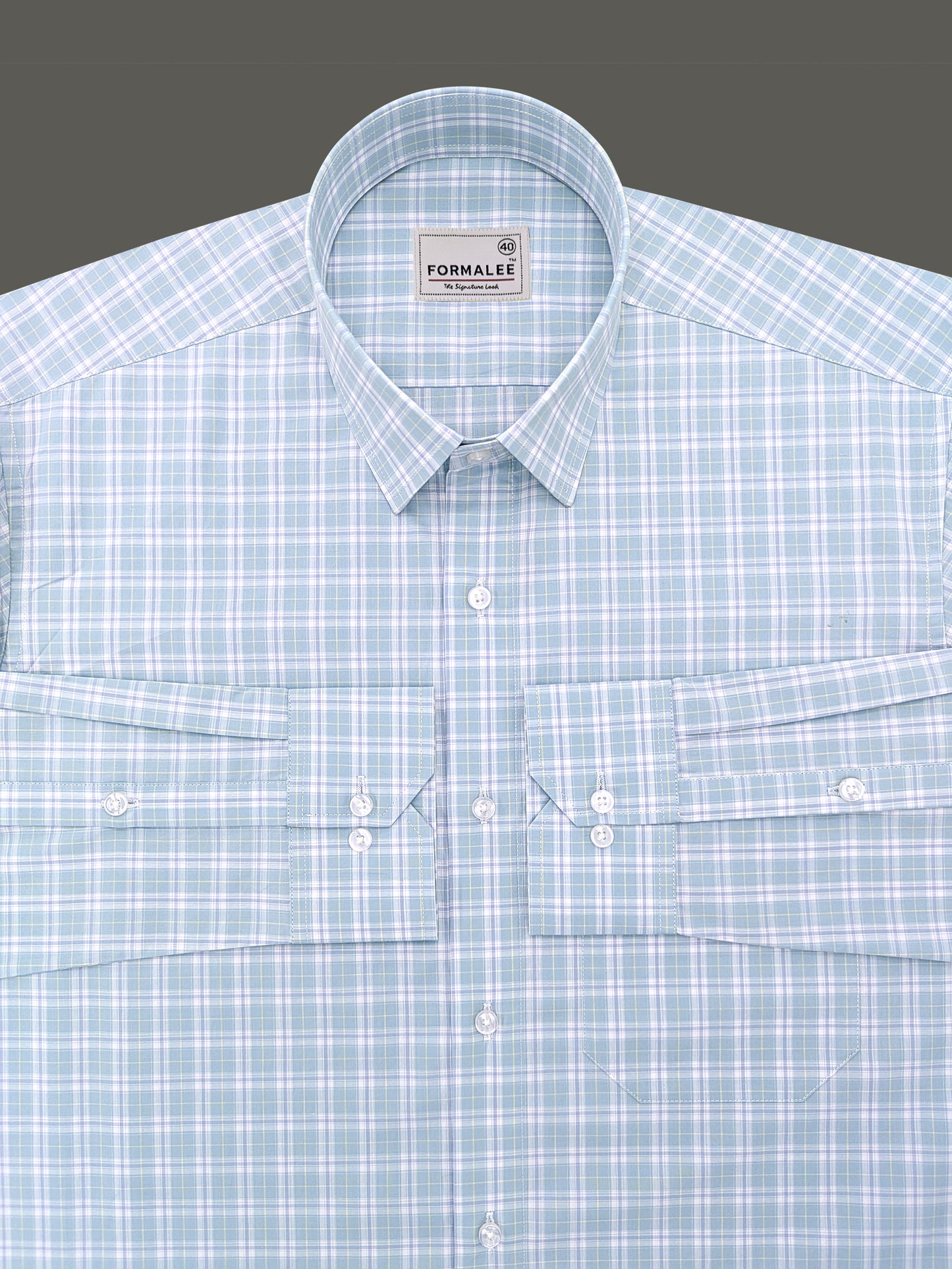 Premium Cotton Light Blue with Yellow Multi-Check Formal Shirt for Men