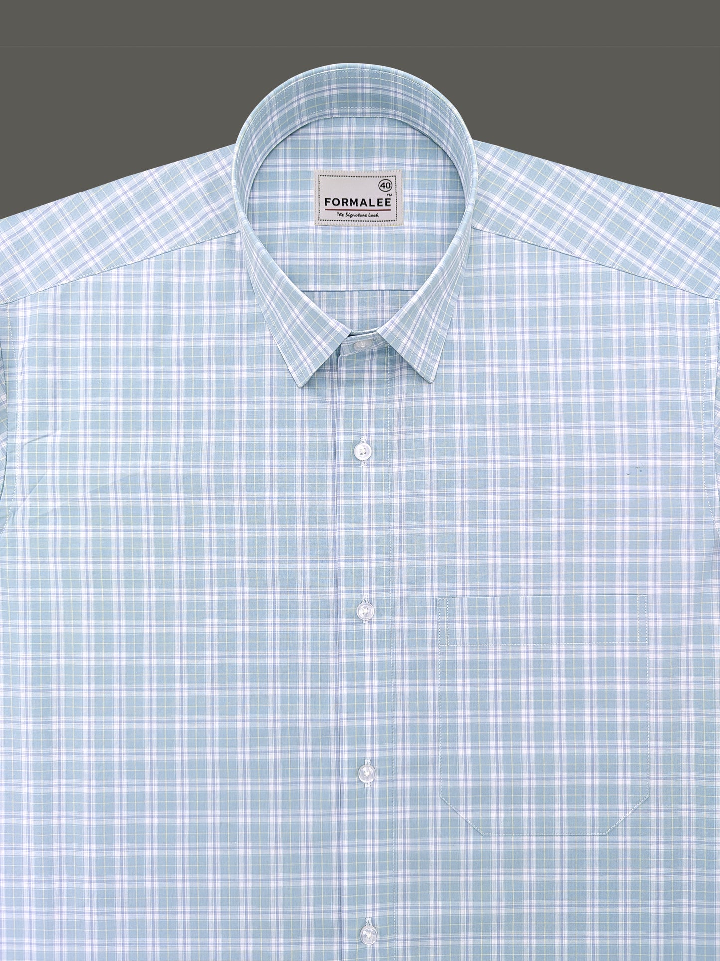 Premium Cotton Light Blue with Yellow Multi-Check Formal Shirt for Men