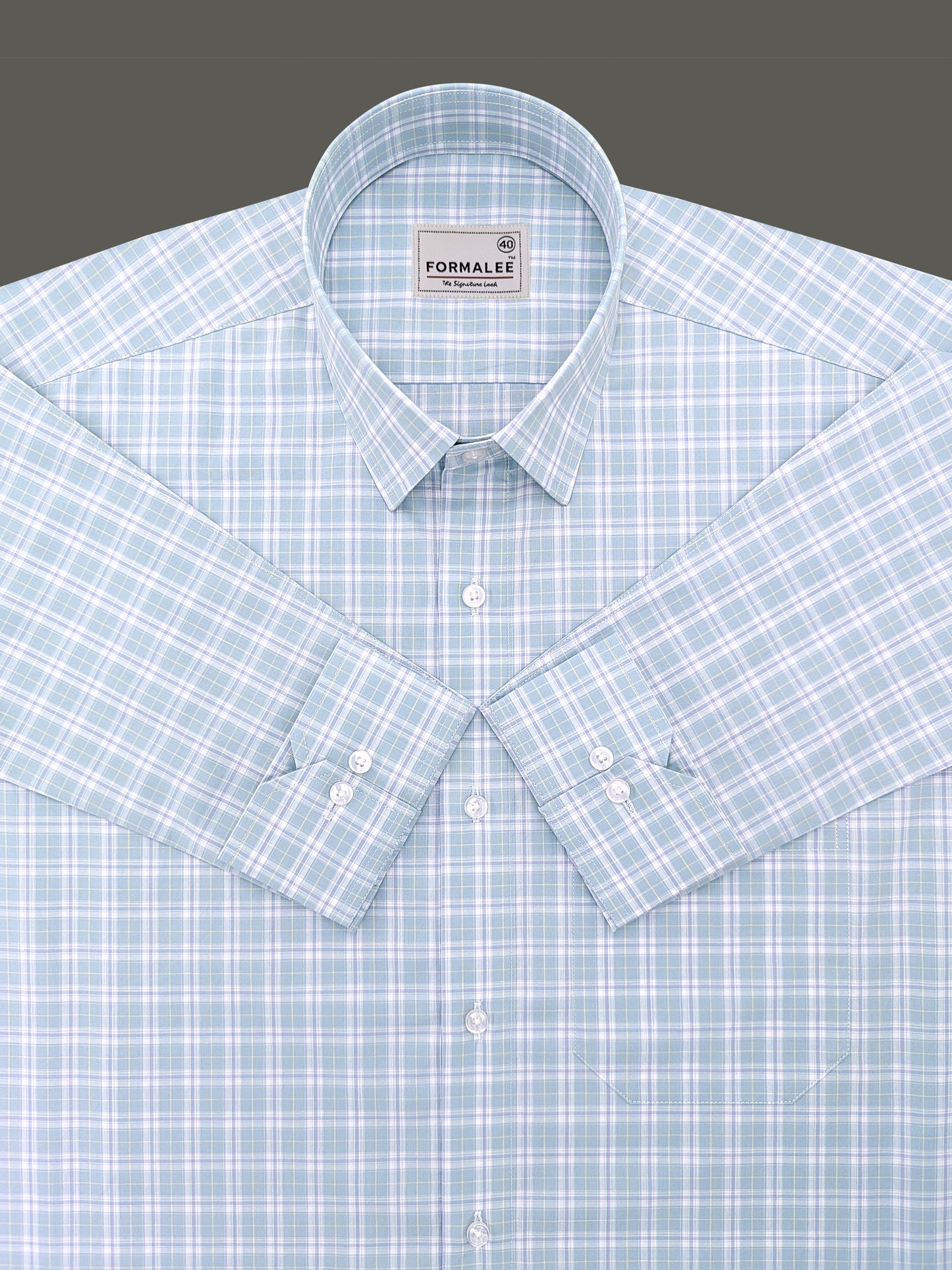 Premium Cotton Light Blue with Yellow Multi-Check Formal Shirt for Men
