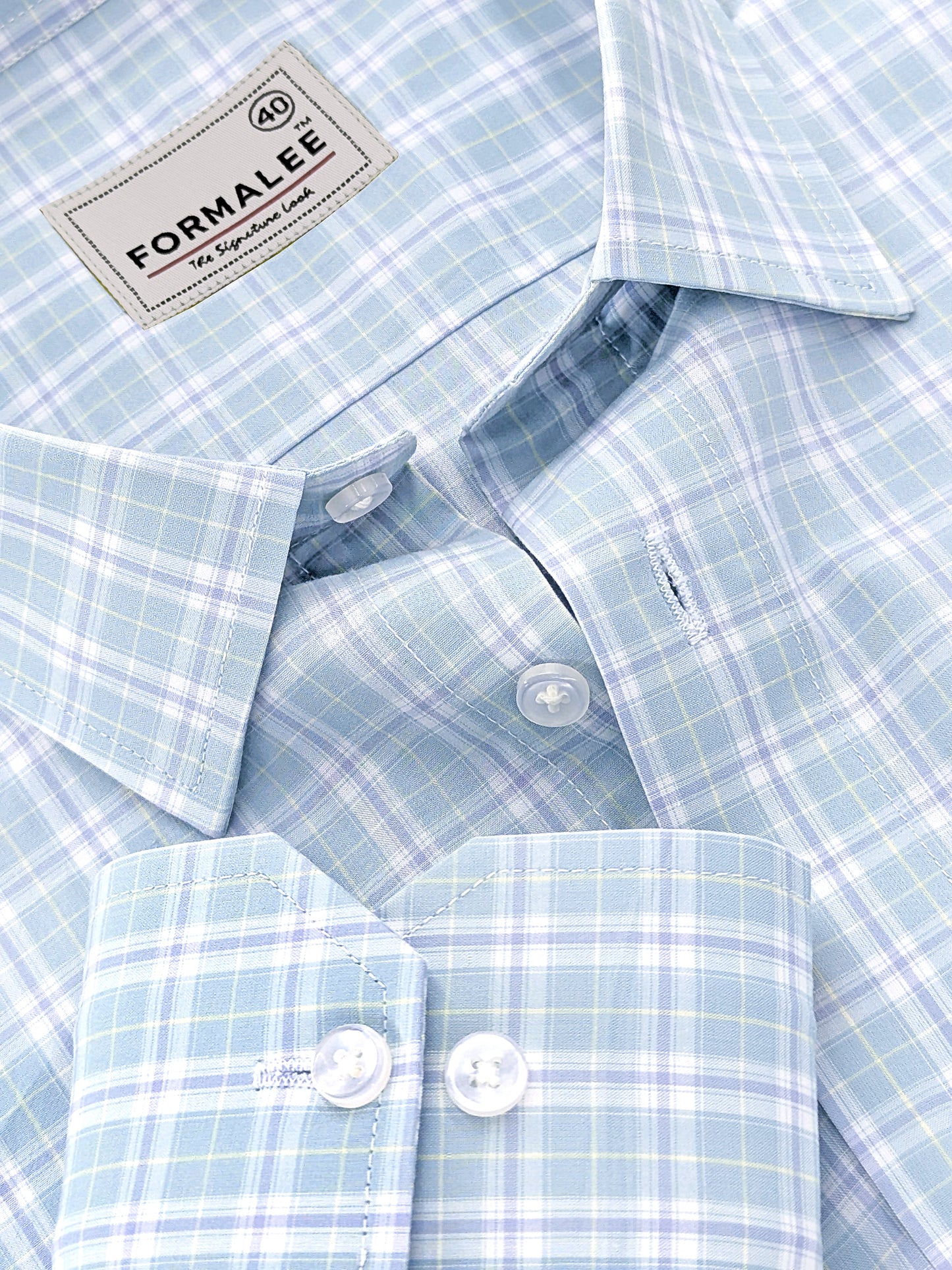 Premium Cotton Light Blue with Yellow Multi-Check Formal Shirt for Men