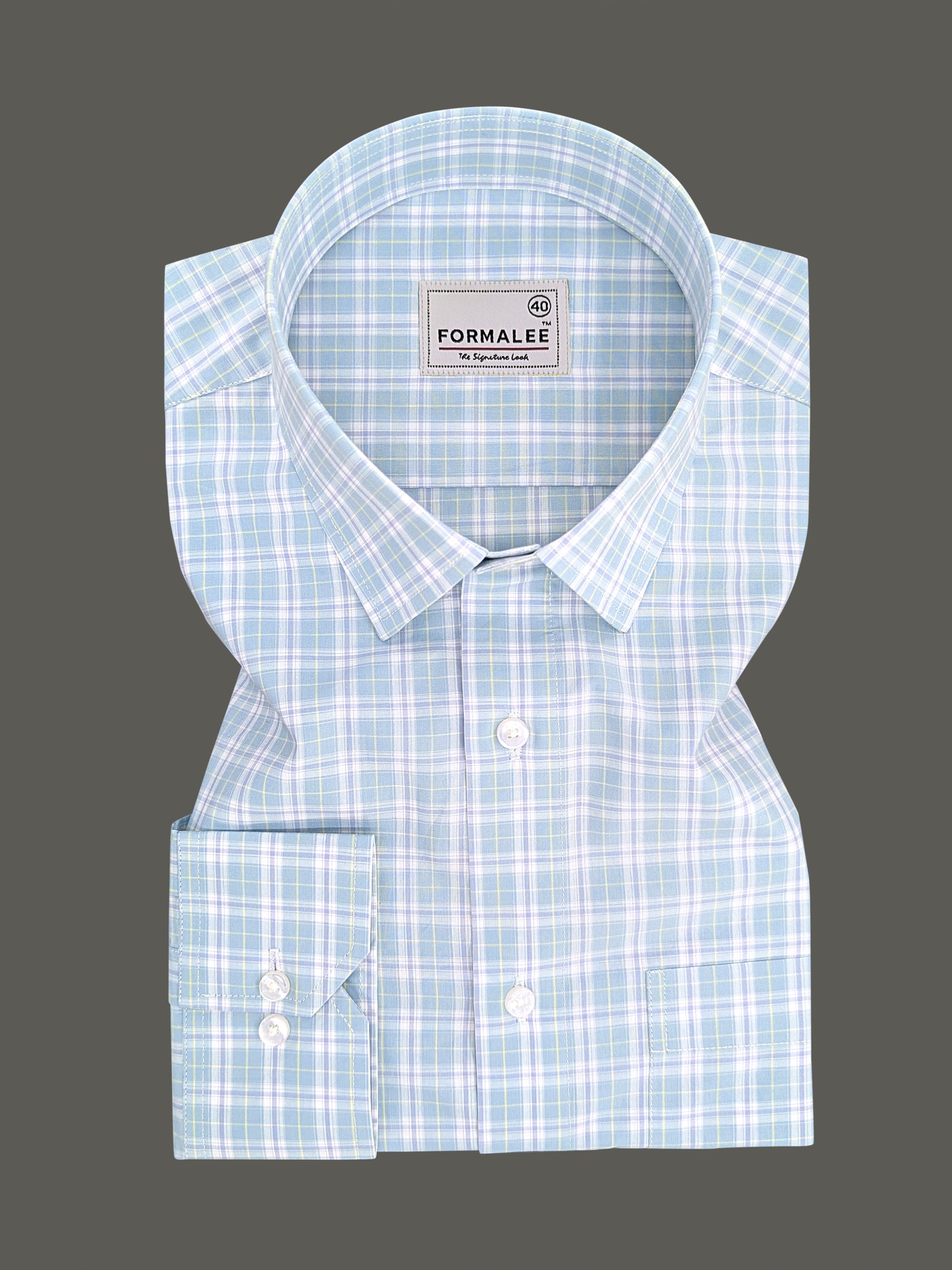 Premium Cotton Light Blue with Yellow Multi-Check Formal Shirt for Men