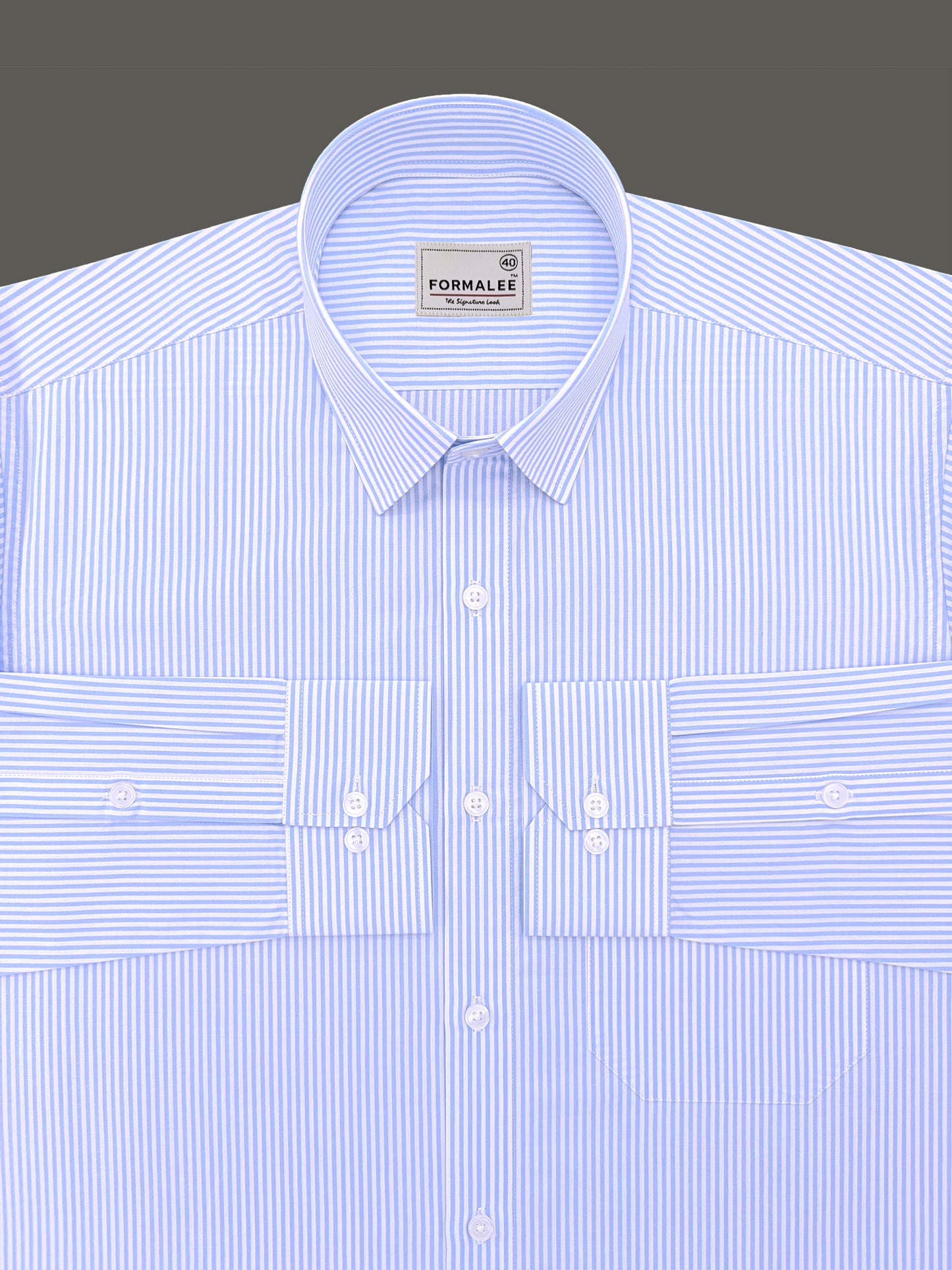 Bespoke Premium Cotton Light Blue Line Formal Shirt