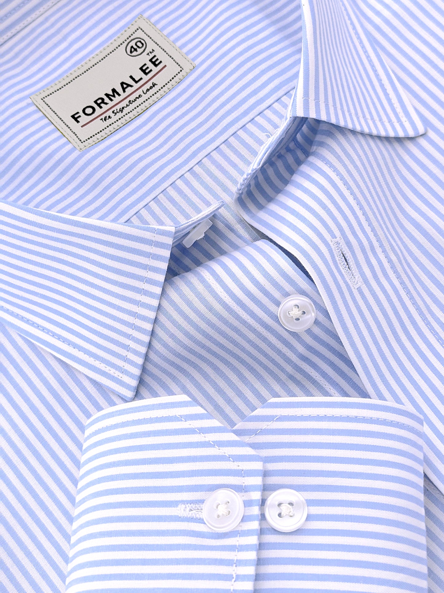 Bespoke Premium Cotton Light Blue Line Formal Shirt