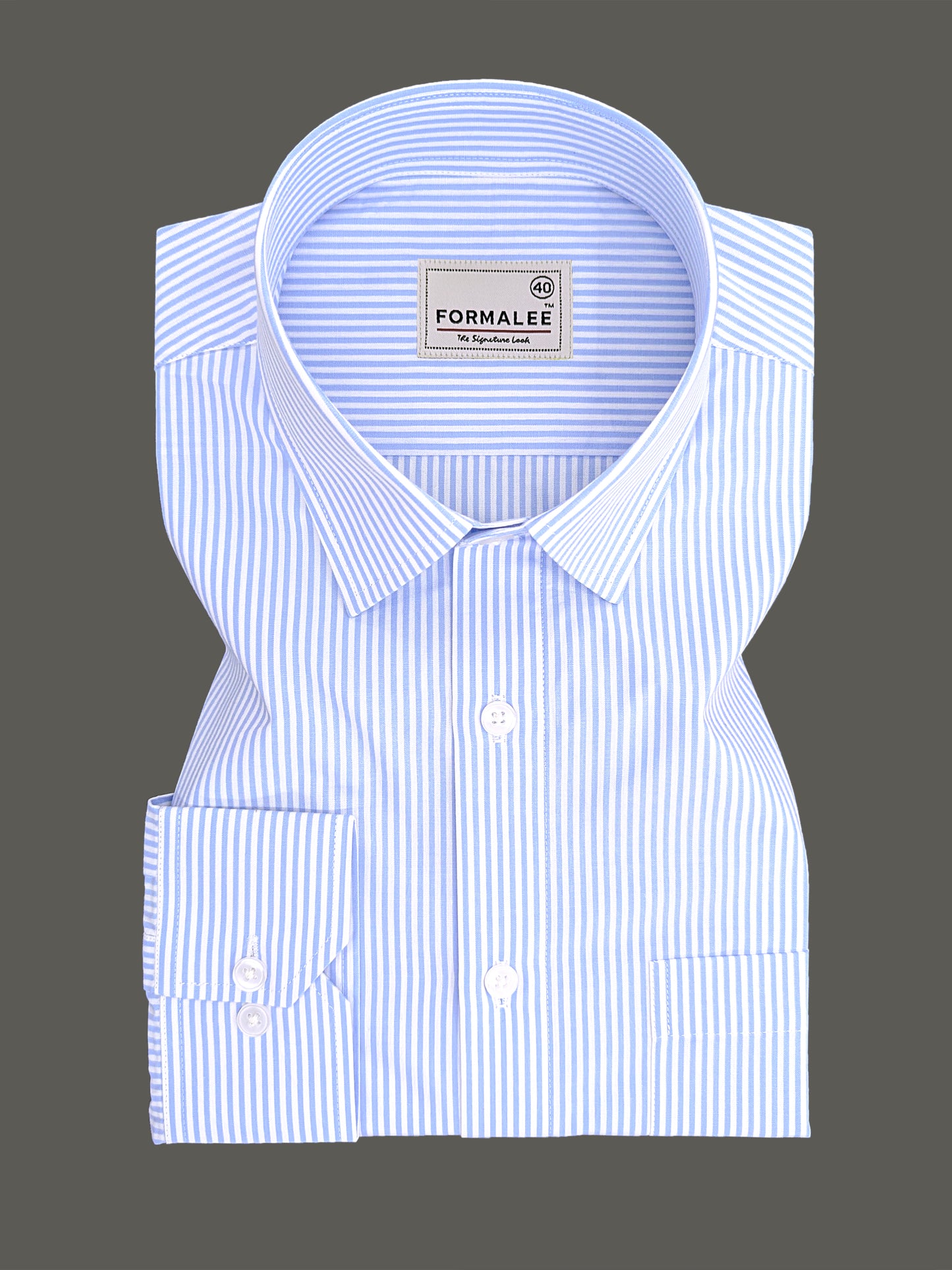 Bespoke Premium Cotton Light Blue Line Formal Shirt