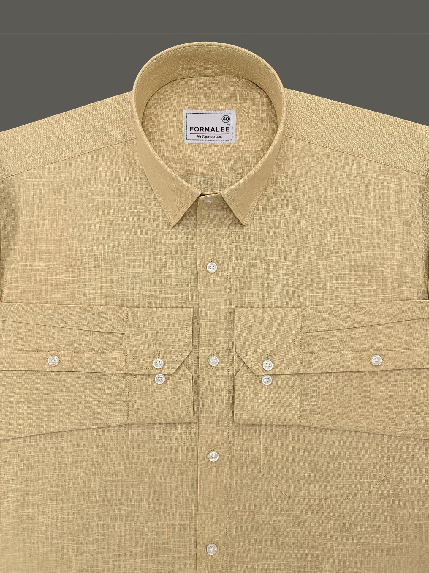 Majestique Premium Golden-Beige Linen Cotton Formal Shirt