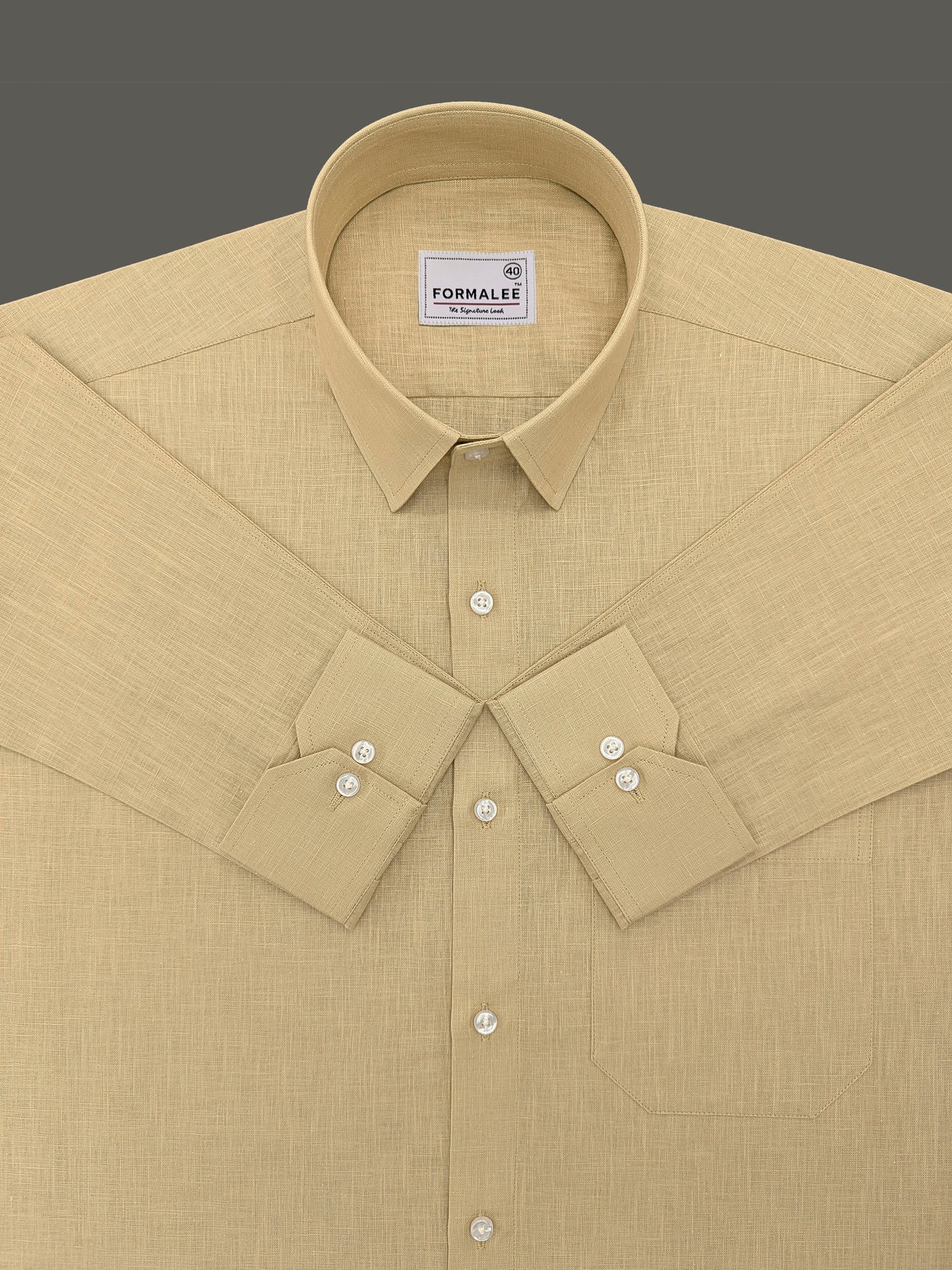 Majestique Premium Golden-Beige Linen Cotton Formal Shirt