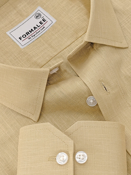 Majestique Premium Golden-Beige Linen Cotton Formal Shirt