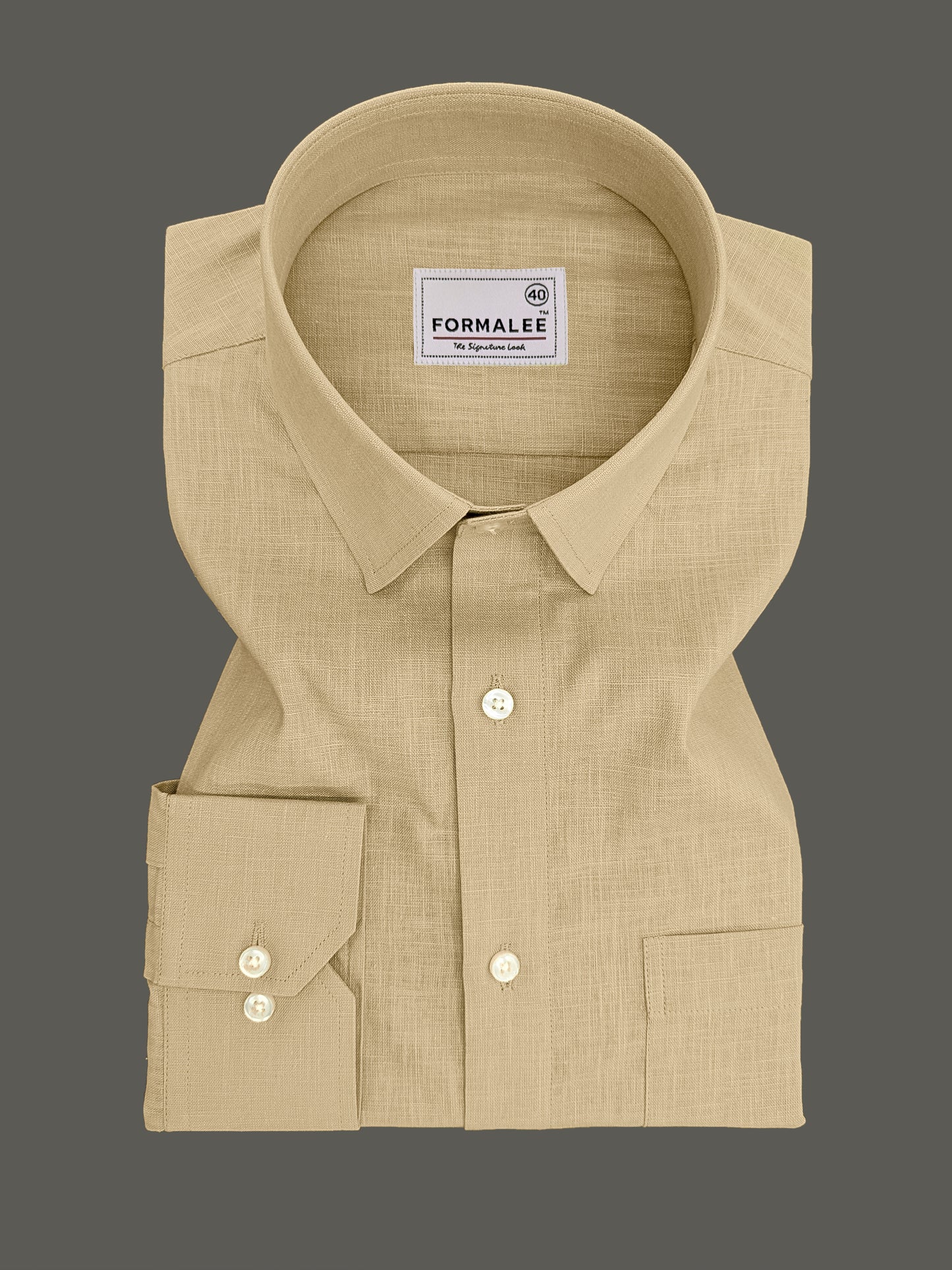 Majestique Premium Golden-Beige Linen Cotton Formal Shirt