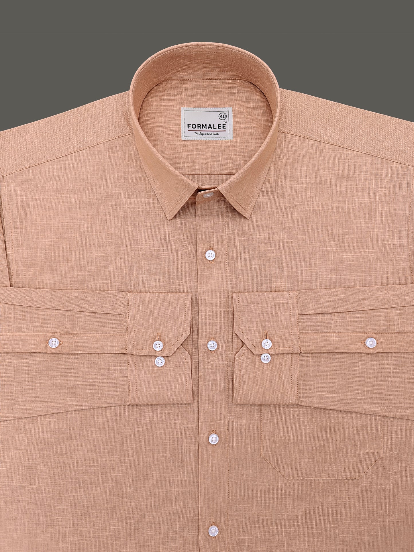 Majestique Premium Camel Brown Linen Cotton Formal Shirt