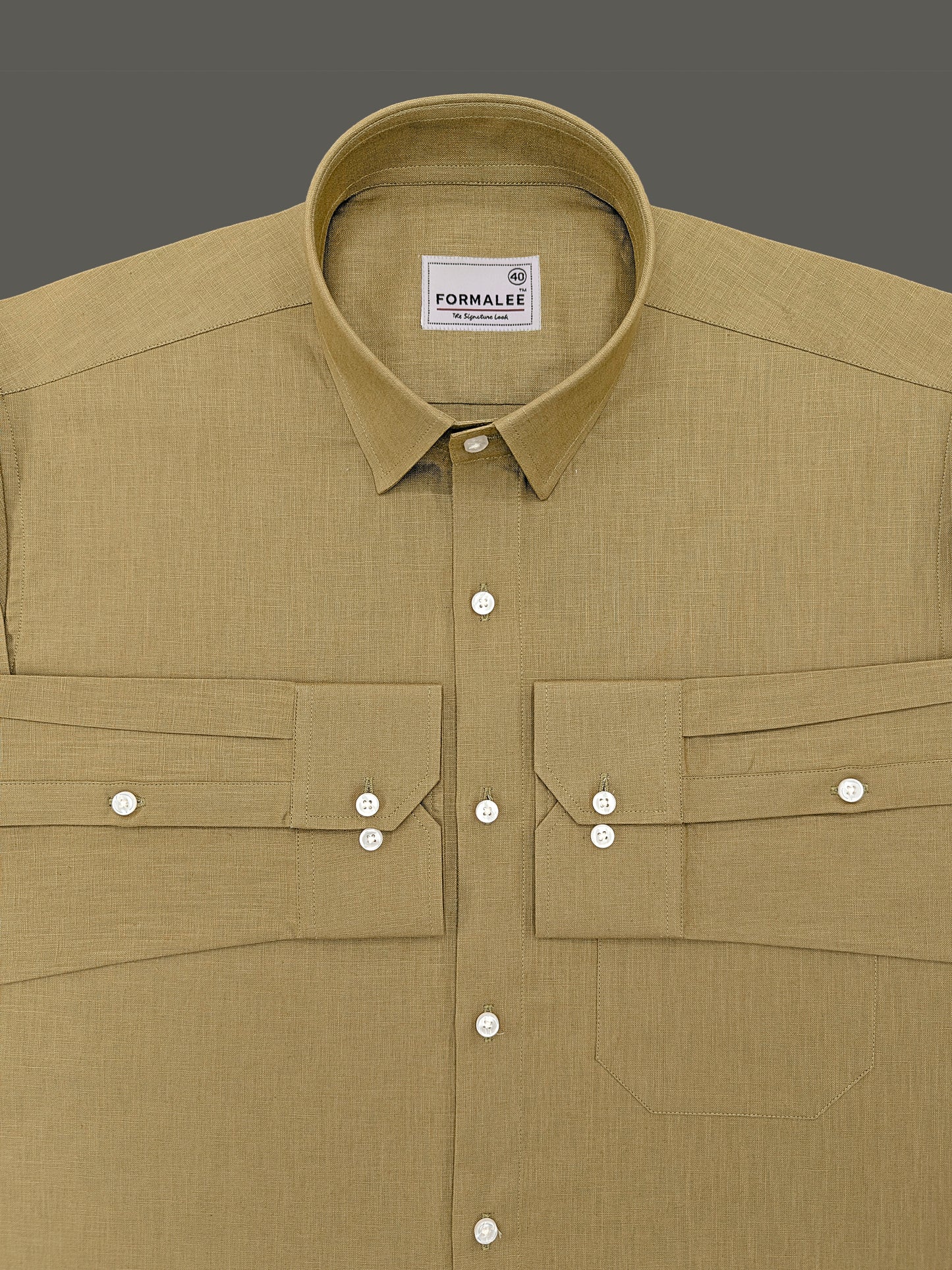 Premium Olive Gold Linen Cotton Formal Shirt