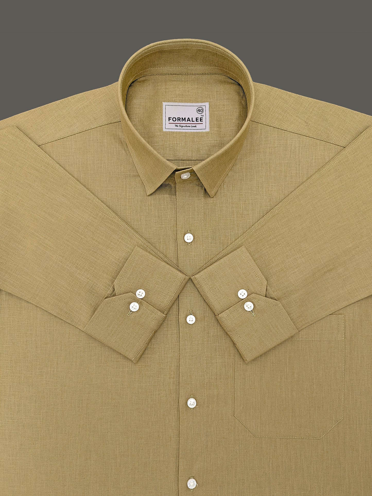 Premium Olive Gold Linen Cotton Formal Shirt