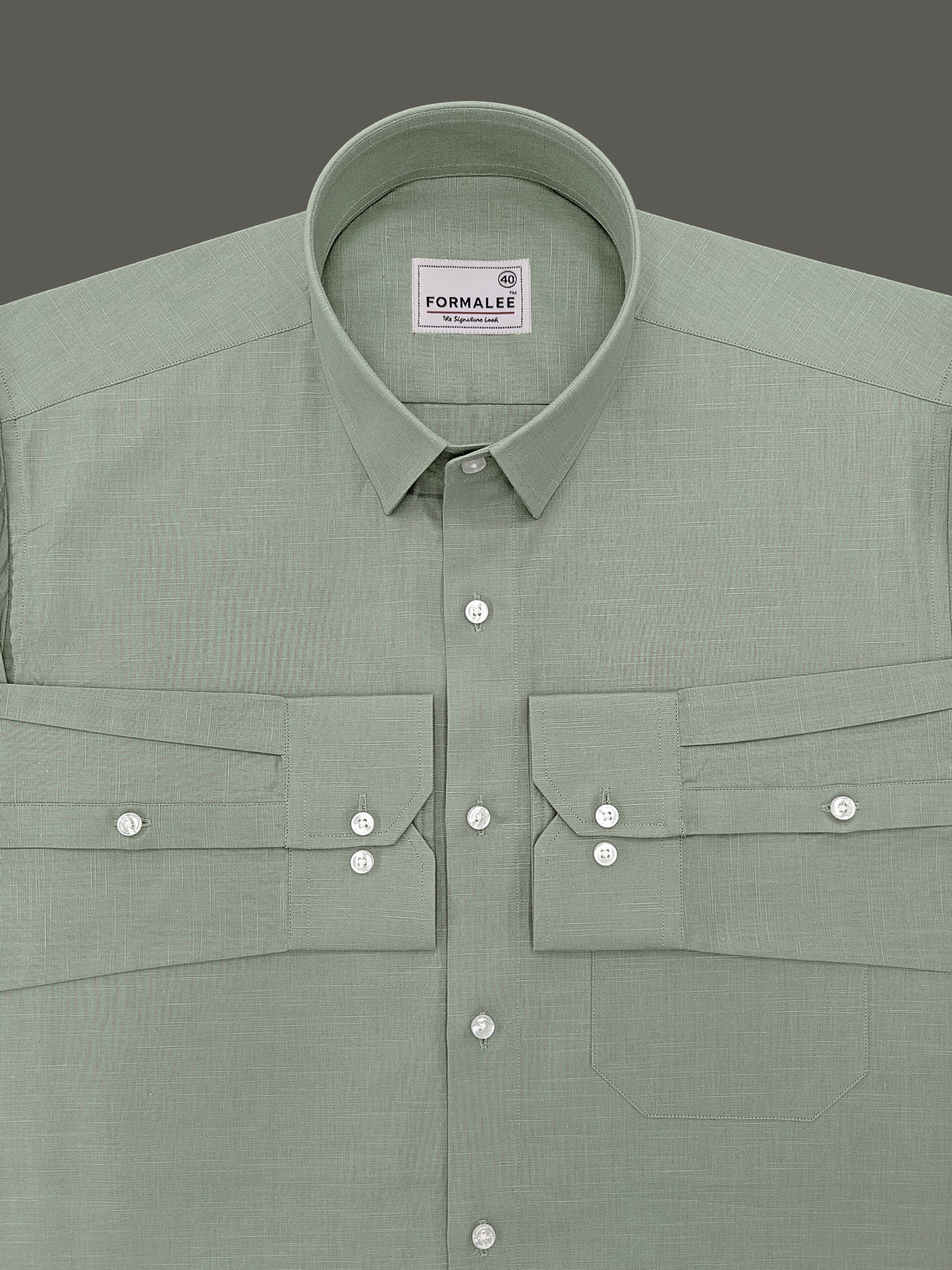 Luxoria Light Olive Linen Cotton Formal Shirt